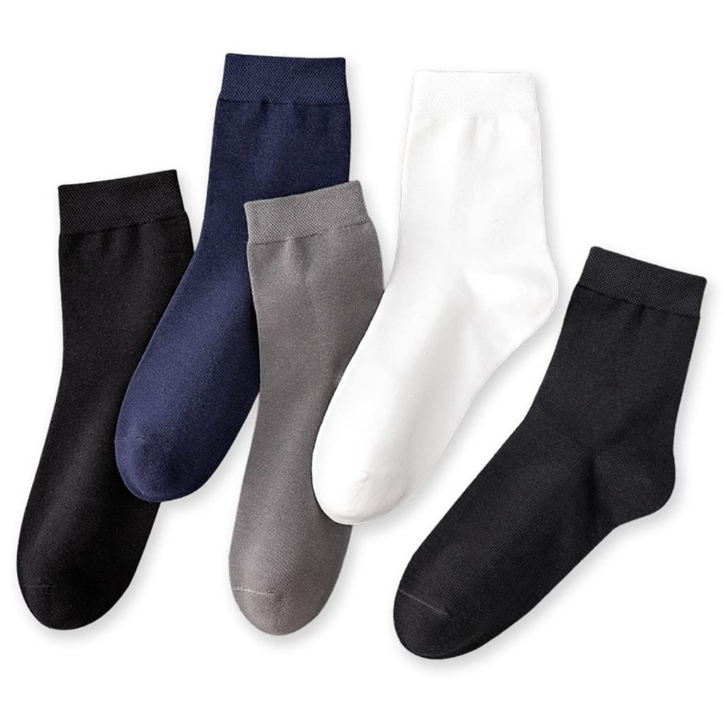 LIUZH 5 Pairs Cotton Breathable Mid-Calf Socks for Men & Women - Soft Everyday Casual Socks for Summer, Outdoor & Business Wear (One Size, Assorted Colors) - Perfect for Office, Travel & Sports
