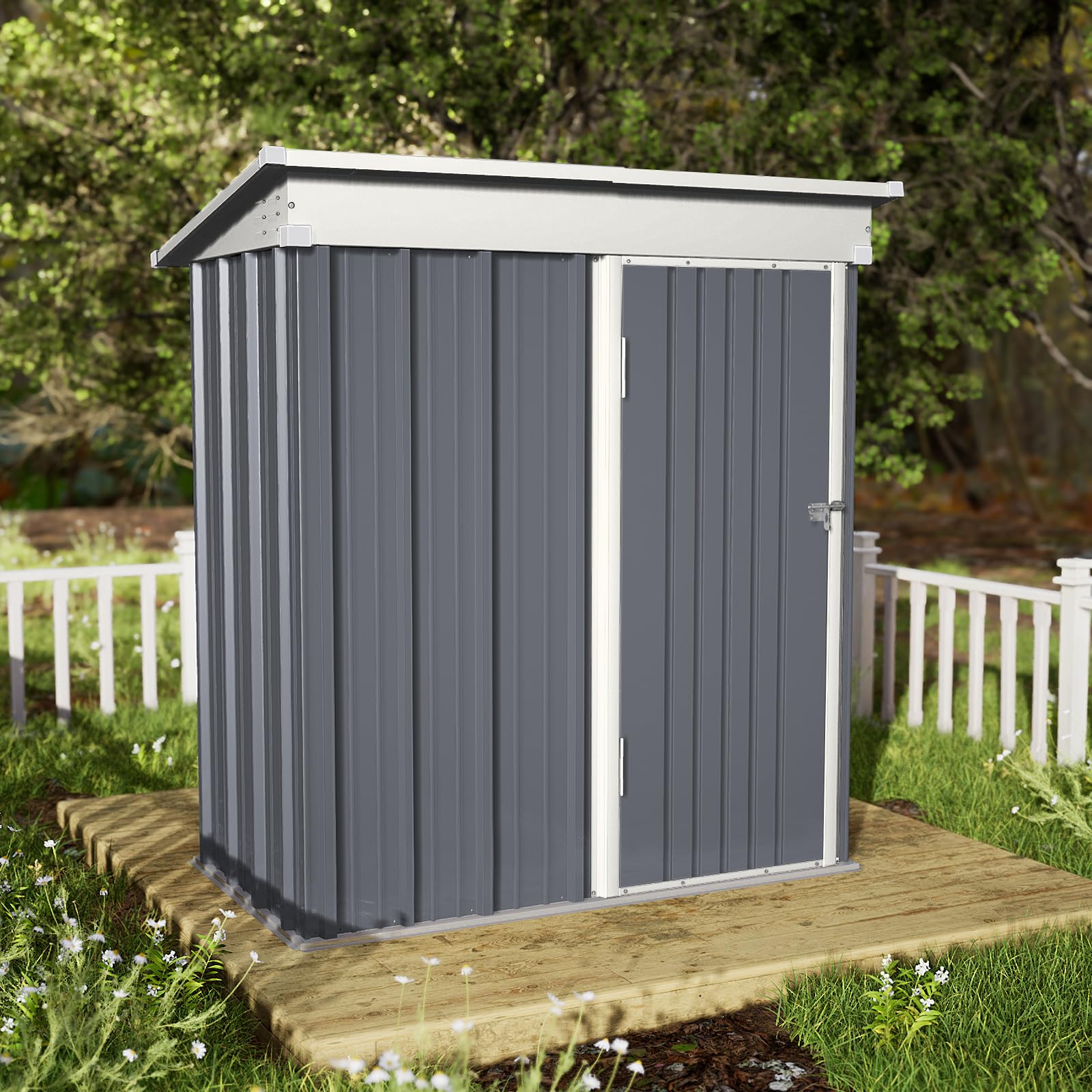 Amopatio Heavy Duty Galvanized Metal Outdoor Storage Shed - 5' x 3' Grey Garden Shed for Backyard, Tool & Equipment Storage - Weatherproof & Durable for Patio, Lawn & Home Organization