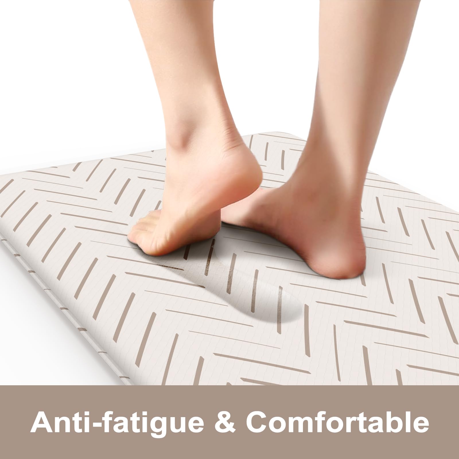 KIMODE Anti-Fatigue Kitchen Mats Set of 2 - Non-Slip Cushioned Floor Mats for Standing Desk, Office & Laundry Room - Waterproof Comfort Foam Rug in Light Brown/Beige - Perfect for Sink Areas, Cooking & Workstations