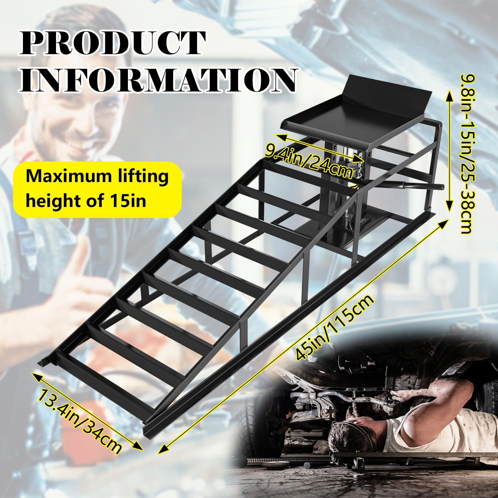 2Pcs Heavy Duty 10000lbs Capacity Hydraulic Car Ramps - Portable Auto Lift for Home Garage, Oil Changes & Vehicle Maintenance (Black) | Ideal for DIY Car Repairs, Tire Rotations & Underbody Inspections