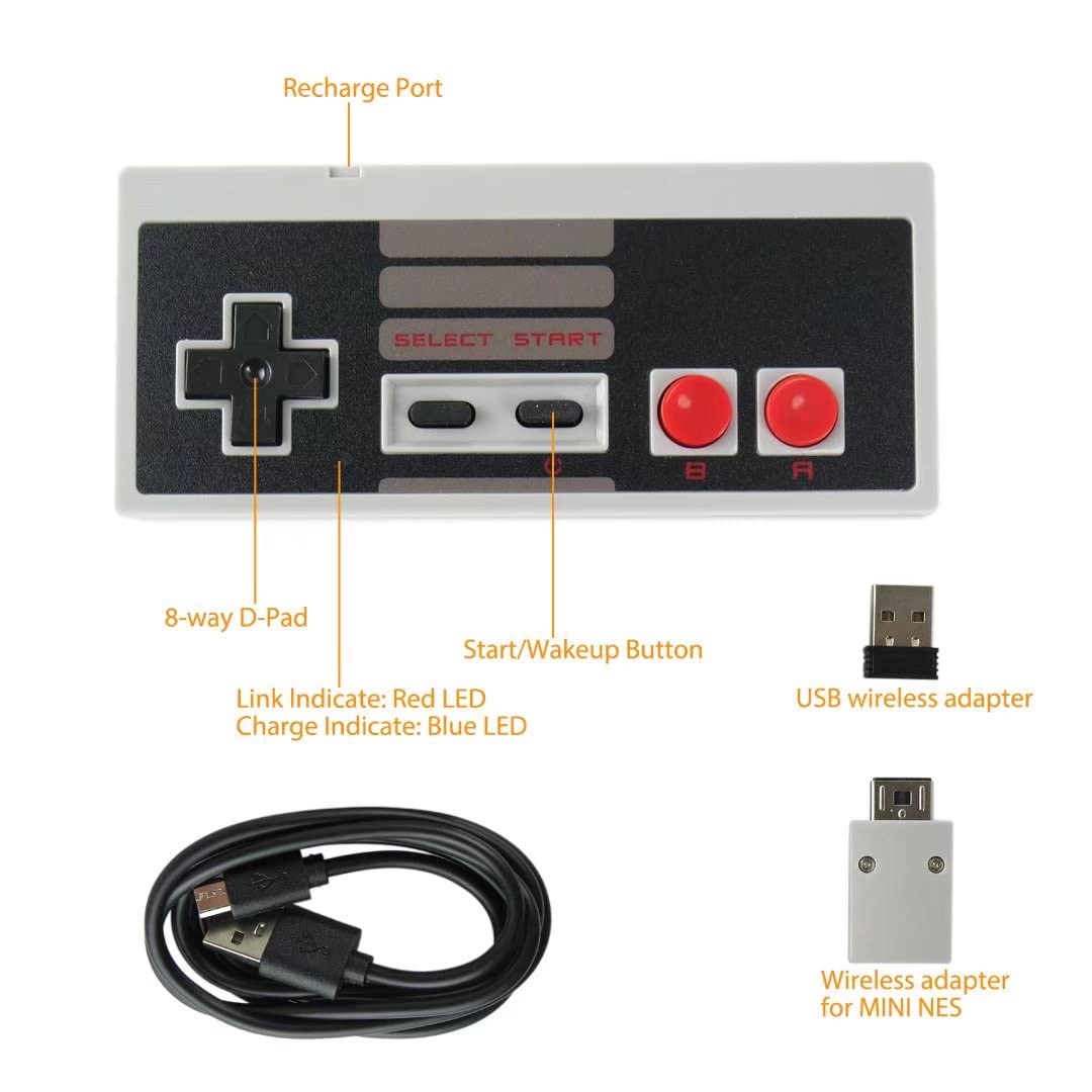 2.4GHz Wireless Game Controller with Turbo Function & Rechargeable Battery - Compatible with Mini NES Classic, PC, Mac, Raspberry Pi - Perfect for Retro Gaming & Emulation