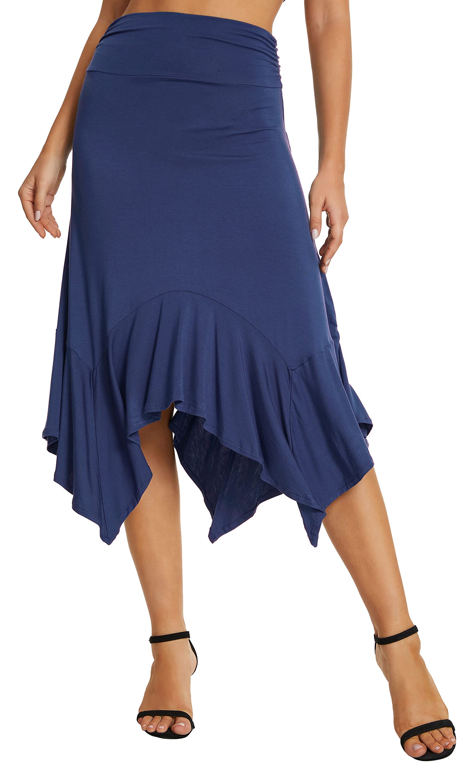 Urban CoCo Women's Flowy Stretchy Skirt - Handkerchief Hem Midi Skirt for Casual Wear, Summer Outfits & Boho Style | Comfortable Elastic Waist Skirt for Beach, Office & Date Night