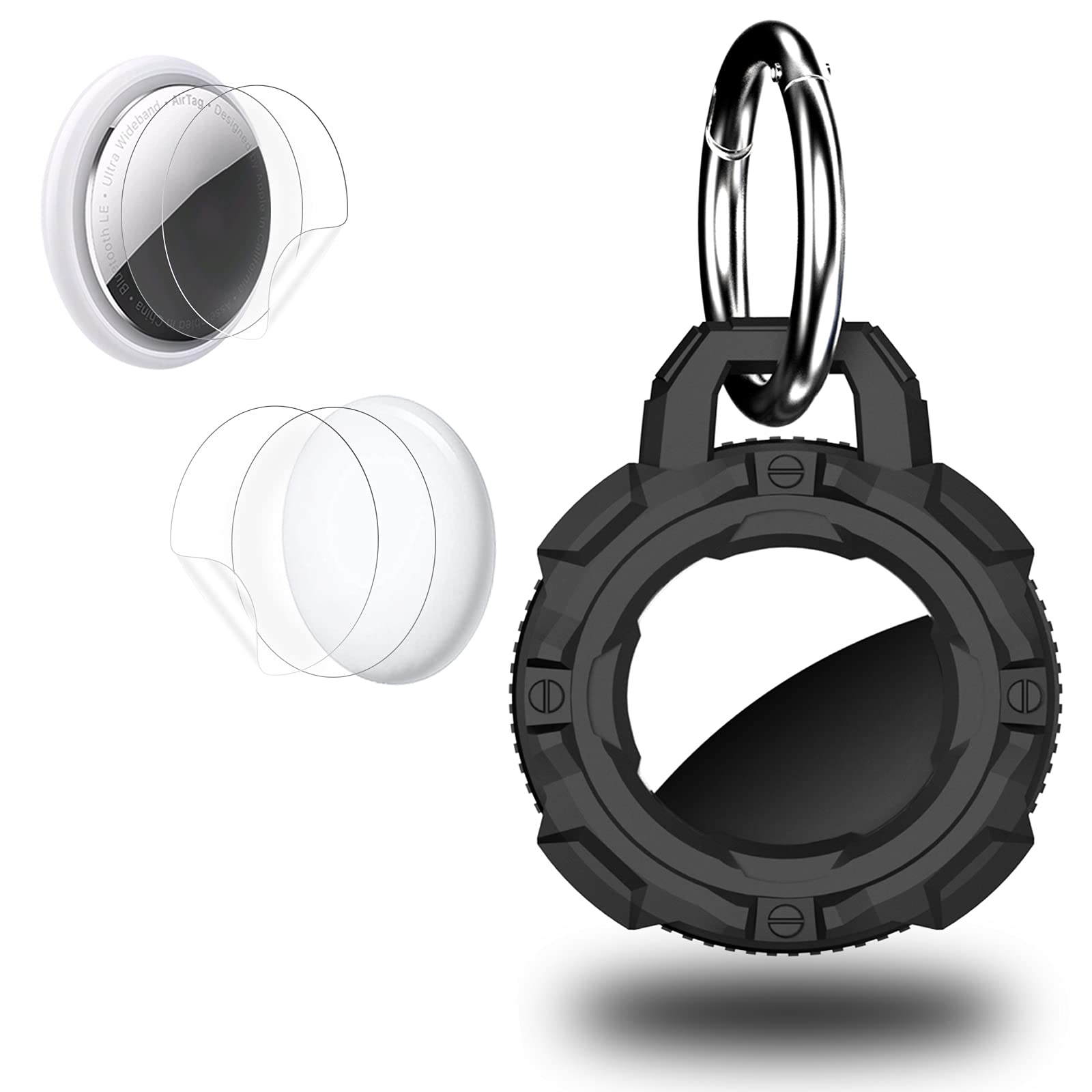Premium Silicone AirTag Case for Apple AirTag (2021) - Shockproof Protective Holder with Key Ring & 2 Screen Protectors - Durable Keychain Accessory for Bags, Luggage, Pets & Personal Items (Black) - Perfect for Travel, Hiking & Everyday Use