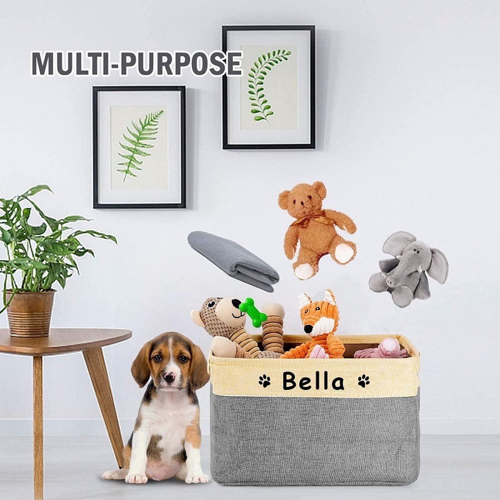 **Personalized Dog Toy Basket with Name - Custom Pet Food Storage Container with Paw Prints - Dog Toy Organizer & Food Storage Bin - Unique Dog Gifts for Pet Lovers (Coffee) - Perfect for Home, Nursery & Pet Play Areas**