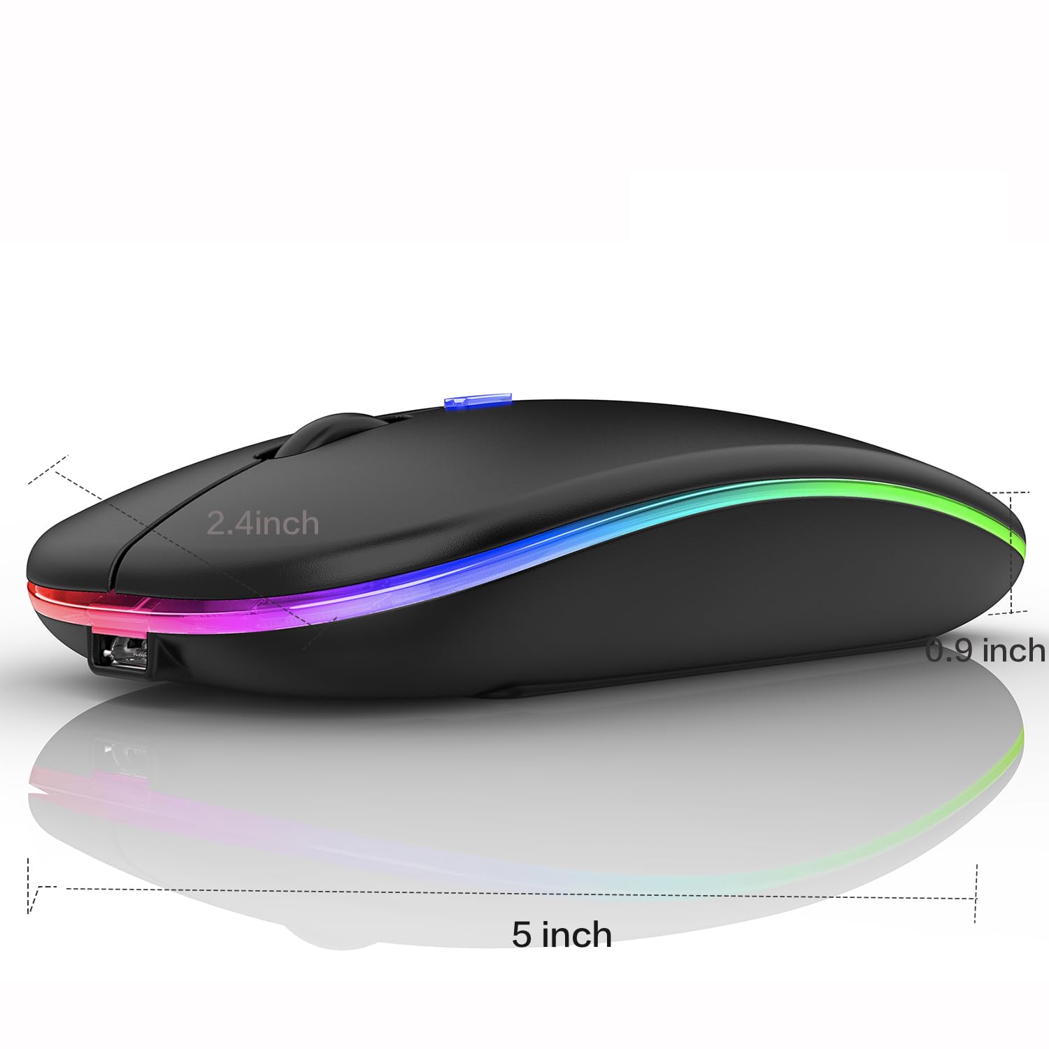 Wireless Bluetooth Mouse for Laptop, MacBook, iPad, PC - Compatible with MacBook Air/Pro, Windows, Chromebook & Desktop Computers - Ergonomic Design with LED Light (Black) - Perfect for Office, Home & Travel Use