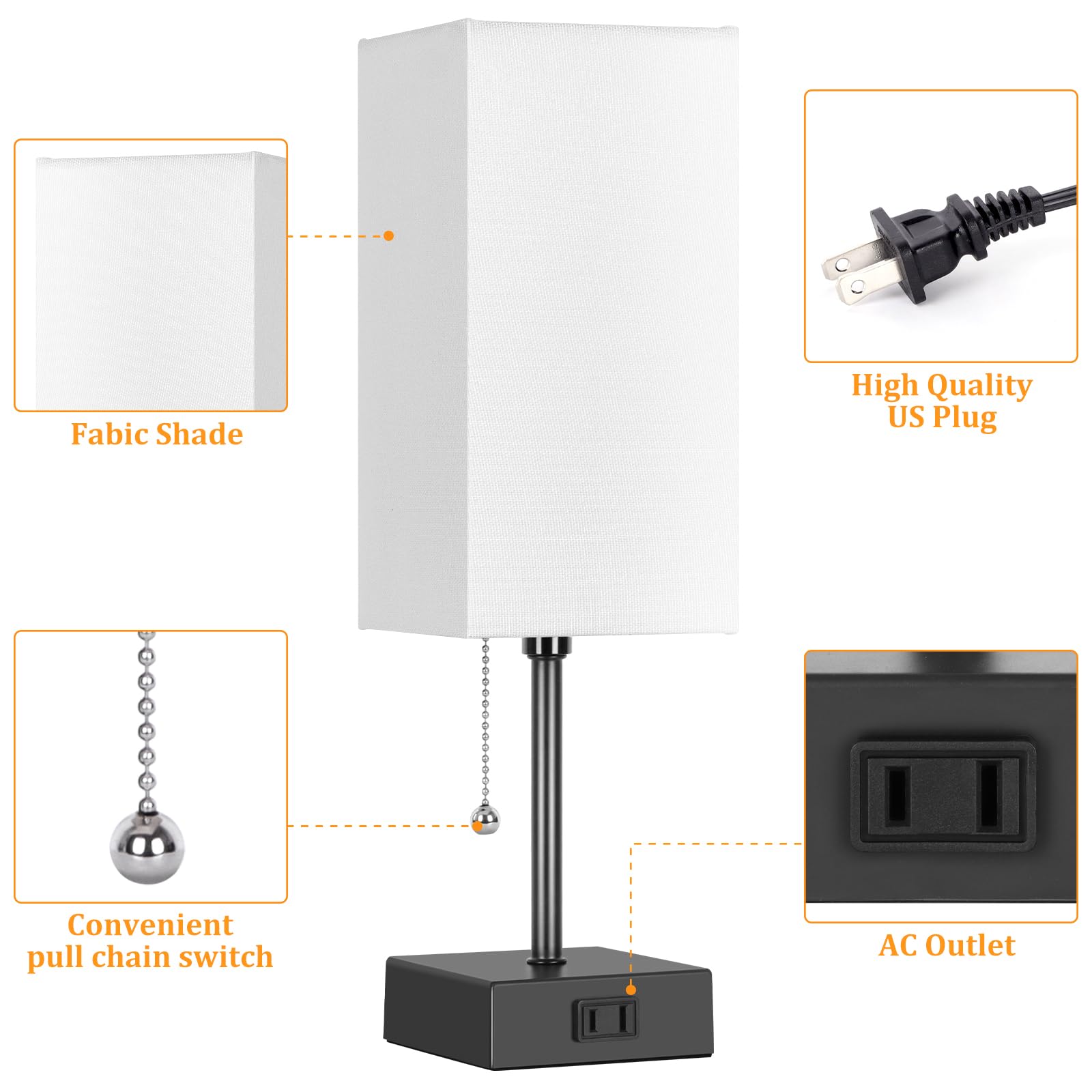 Dott Arts Modern Table Lamp Set of 2 with AC Outlets - Adjustable 2700K-5000K Night Light, Minimalist Bedside Lamps for Bedroom, Living Room, Office & Kids Room (Includes LED Bulbs) - Perfect for Reading, Working & Creating Cozy Atmosphere