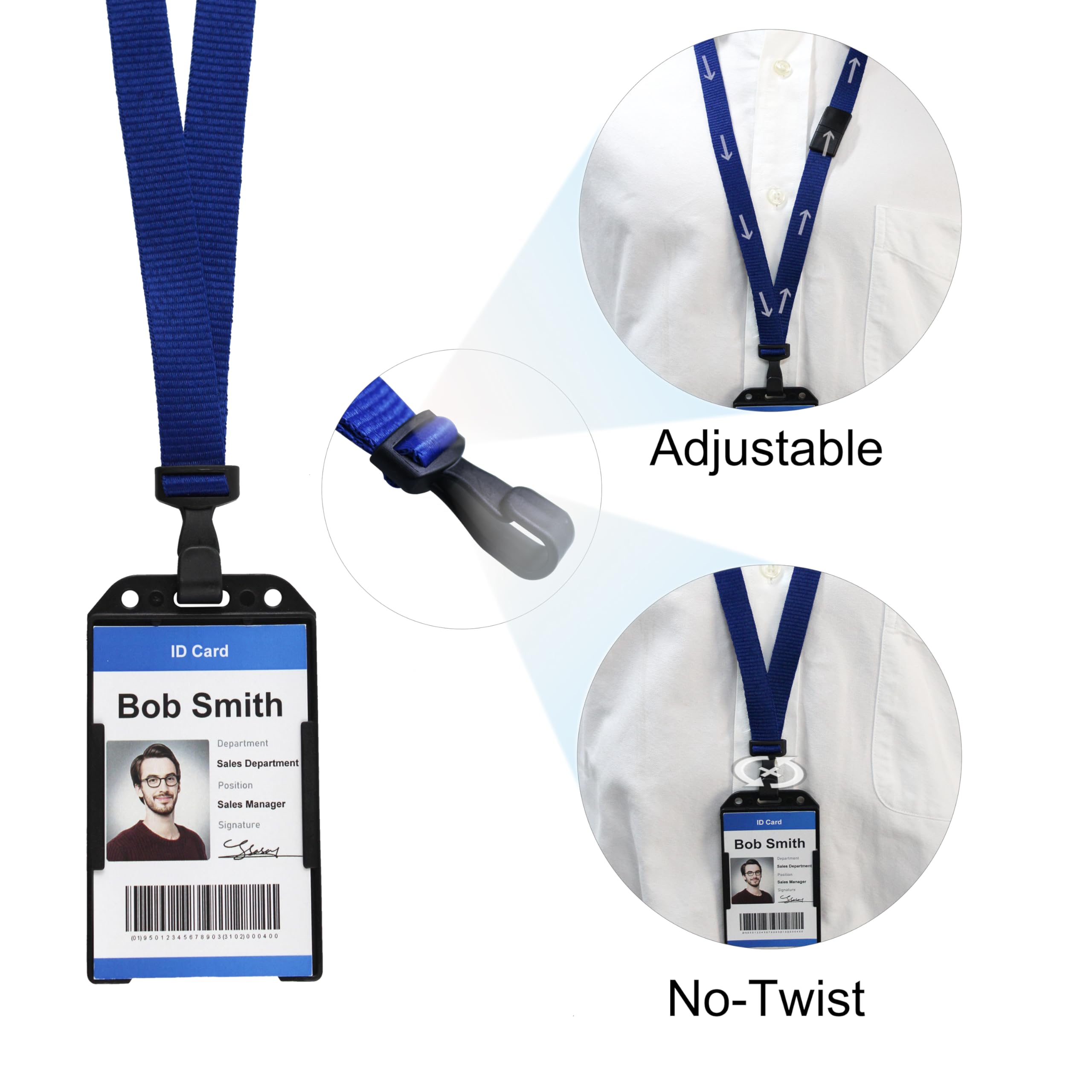 Bulk Breakaway Lanyards for ID Badges - No-Twist Plastic Hook for School & Hospital Use