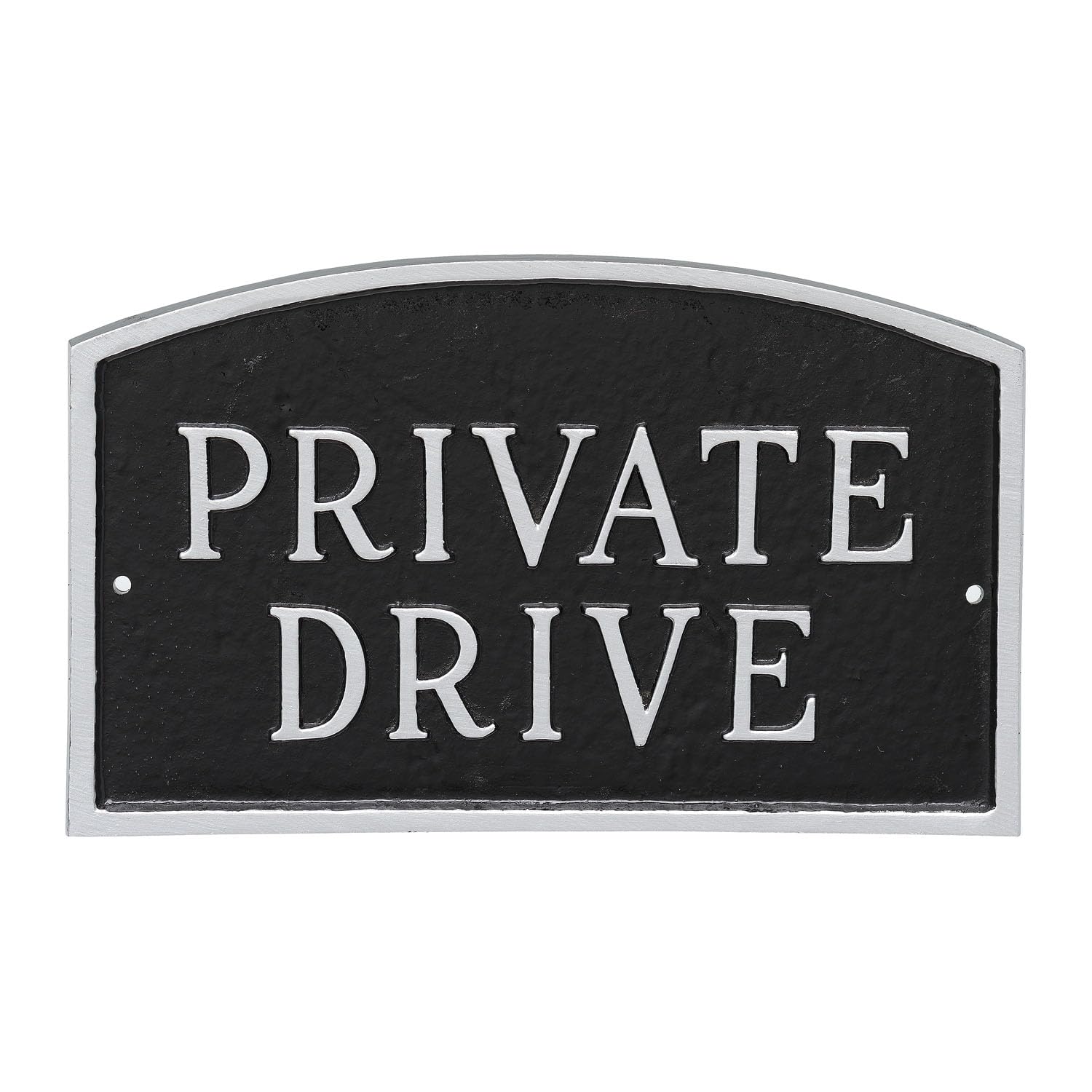SP-12L-BS Private Drive Arch Statement Plaque - Large Black & Silver Metal Sign for Home, Garden & Estate Entrance Decor