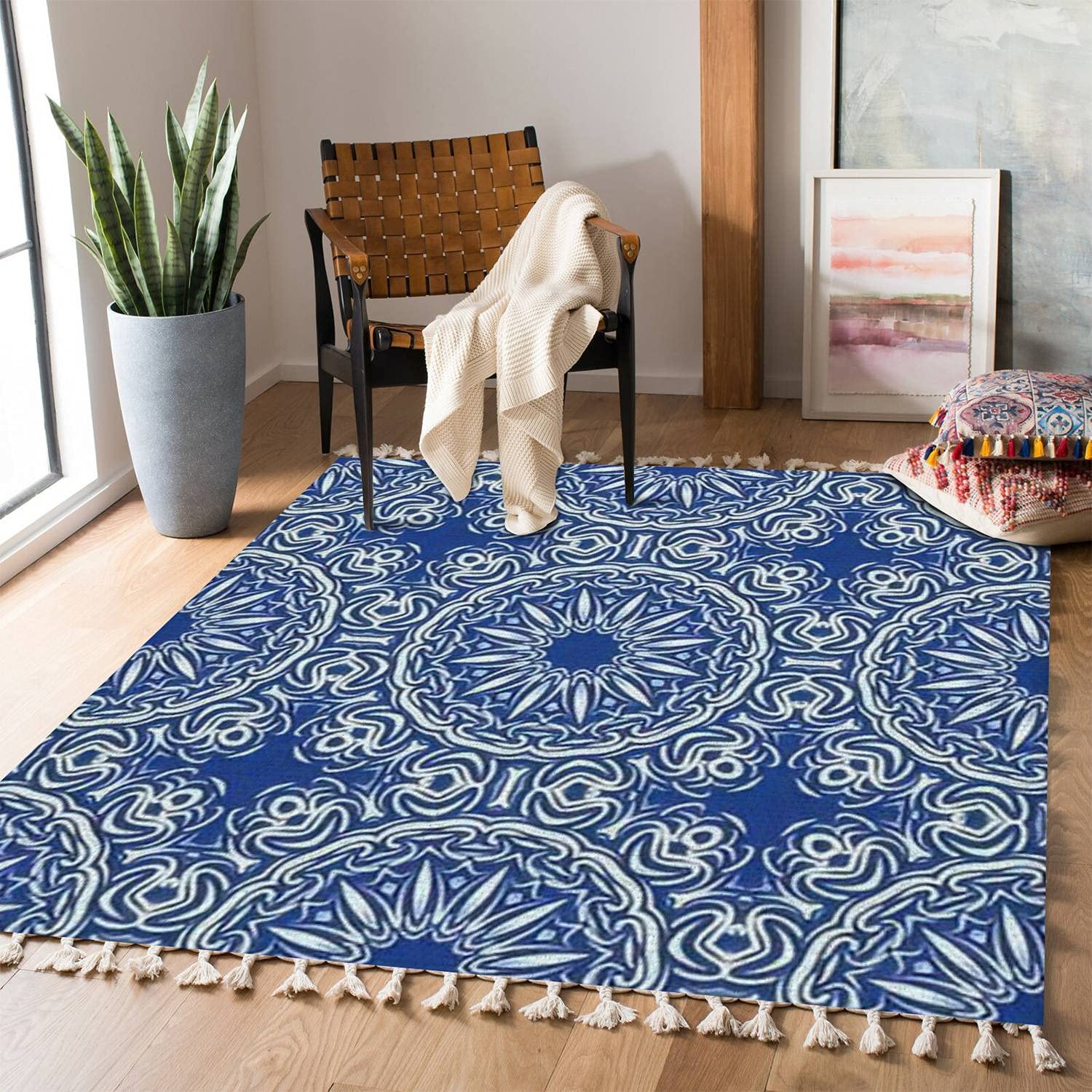 Boho Abstract Geometric Area Rug - Non-Slip Indoor Outdoor Carpet for Living Room, Bedroom, Patio, Hallway | Minimalist Home Decor, Durable Floor Mat for Cozy Boho Chic Spaces