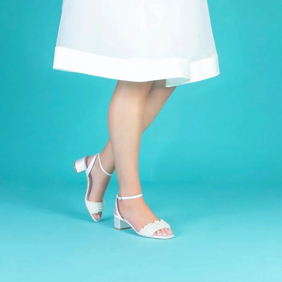 Perfect Bridal Claire Ivory Satin Pearl Bridal Sandals - Size 9 Wedding Shoes for Bride, Bridesmaids & Special Occasions