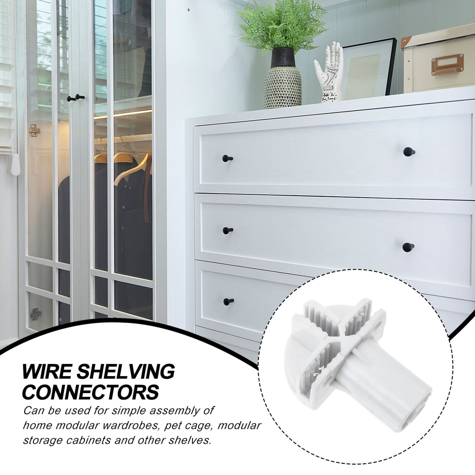 8-Piece White Plastic Cabinet Door Fence Buckle & Modular Shelf Connectors - Strong Wire Cube Storage Organizers for Closet, Shelving Assembly & Wire Rack Systems - Perfect for Home, Office & Garage Organization
