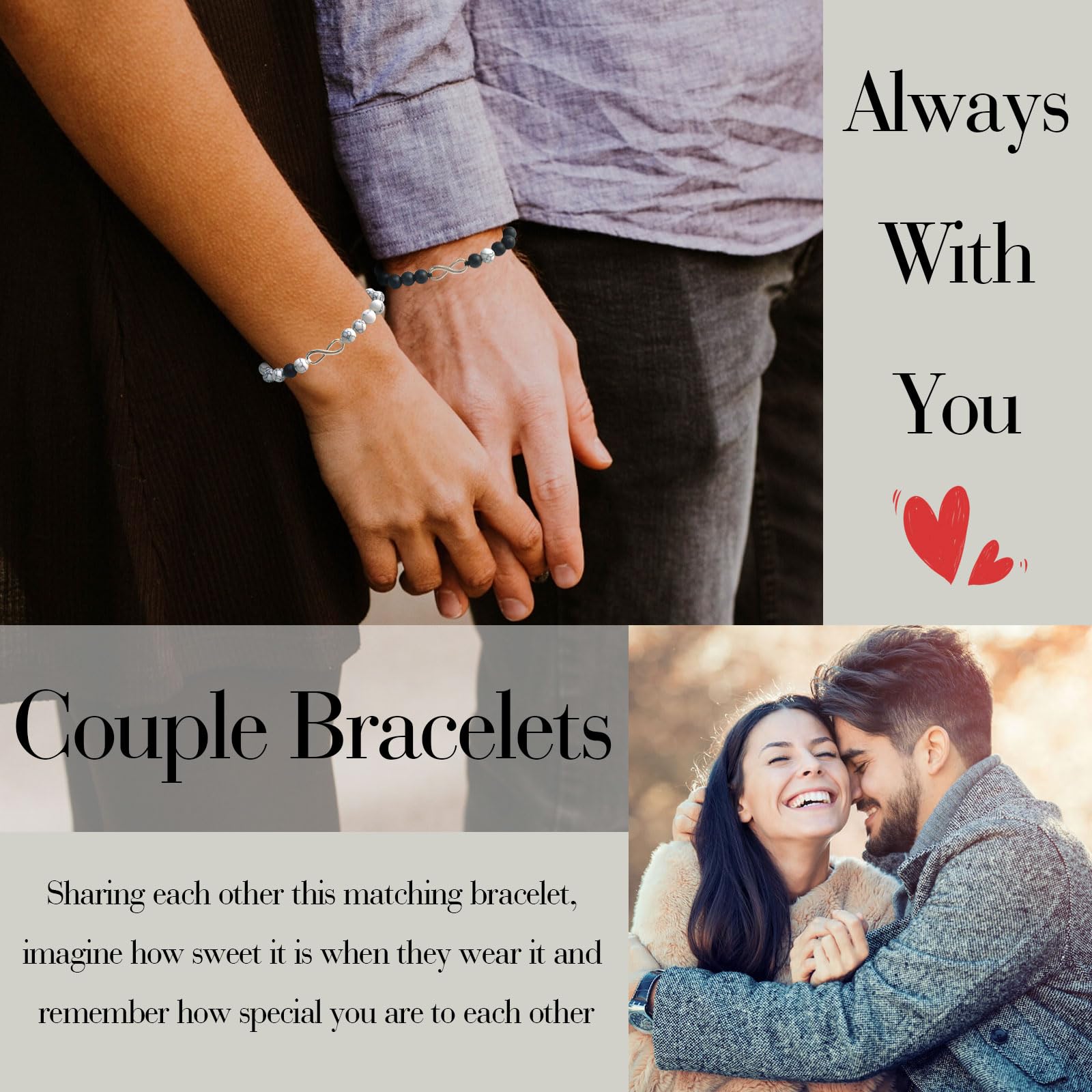 Infinity Beads Couple Bracelets - Adjustable Matching Promise Bracelet Set for Him & Her | Best Friend & Lover Gift | Long Distance Relationship, Travel & Anniversary Jewelry