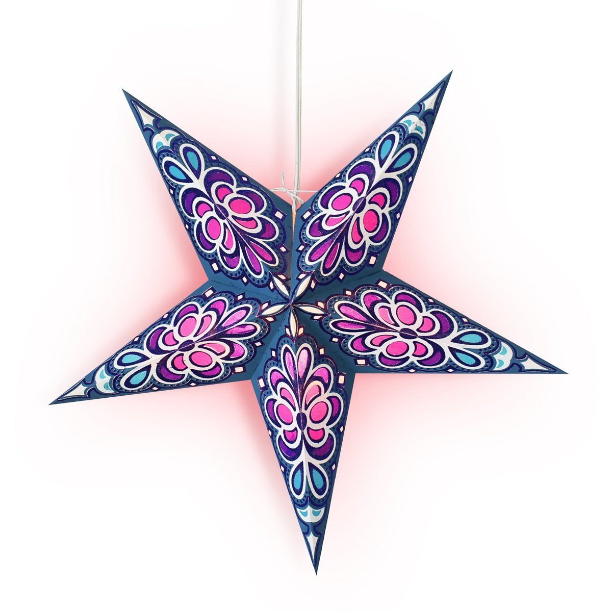 24 Pack Blue Merry Gold Glitter Paper Star Lanterns - Hanging Wedding Decorations, Party Supplies & Holiday Ornaments for Indoor/Outdoor Celebrations