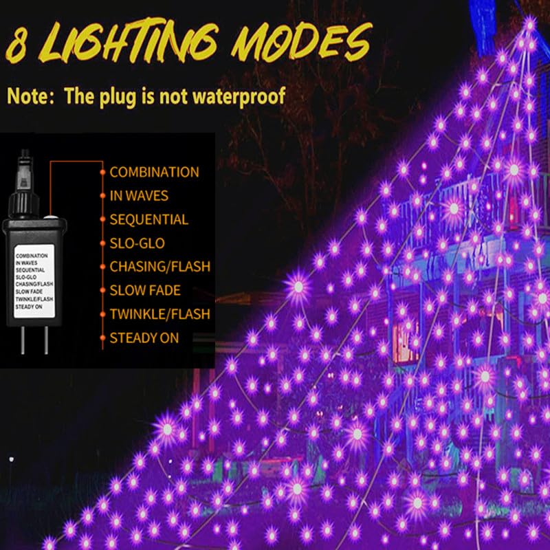 280 LED Giant Purple Spider Web Lights - 19.85Ft x 14.76Ft Halloween Decor with 8 Lighting Modes | Outdoor Halloween Decorations for Patio, Garden, Haunted House, Yard & Party Decor