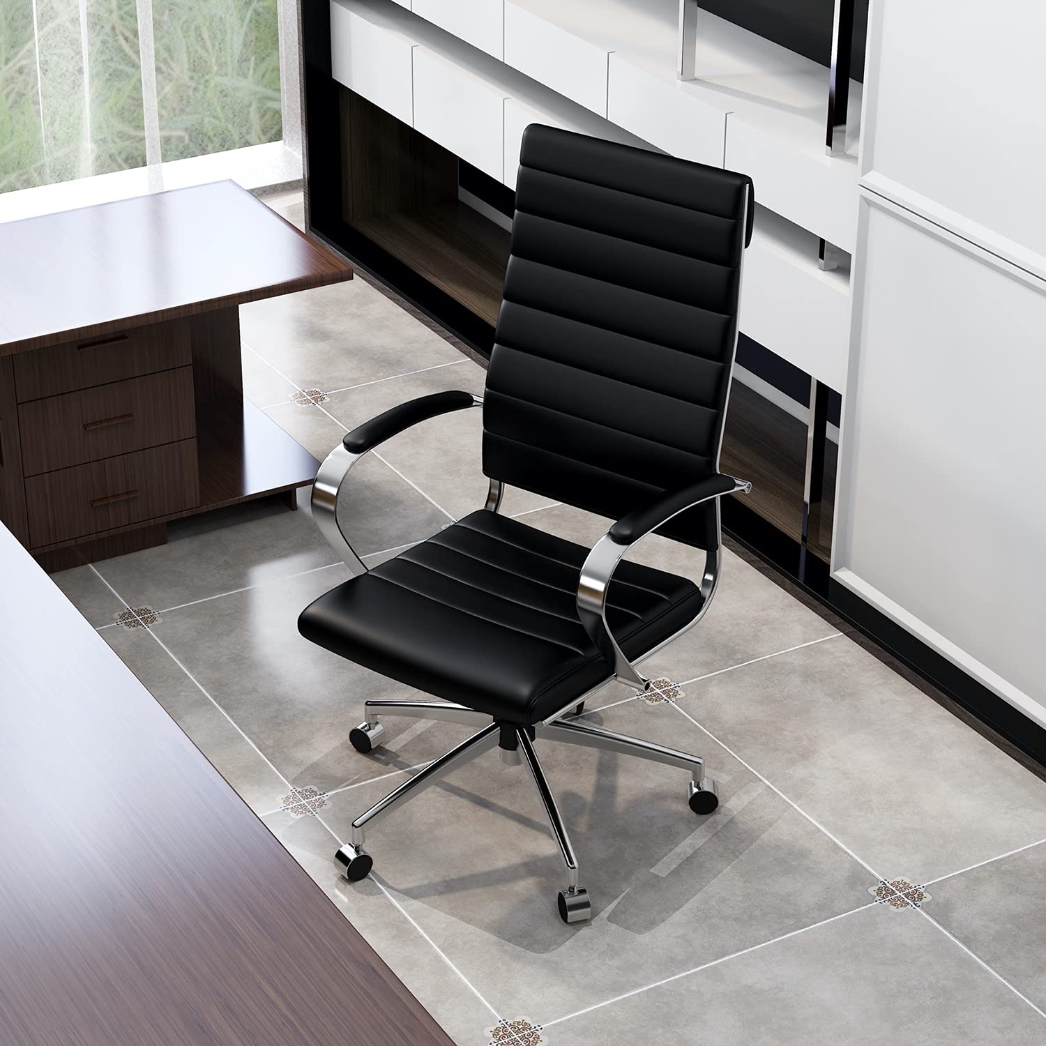 Premium Big & Tall Executive Office Chair - High Back Ergonomic Leather Desk Chair with Wheels & Adjustable Arms - Heavy Duty Swivel Rolling Chair for Conference Rooms & Home Offices (Black) - Perfect for Long Work Hours & Professional Meetings