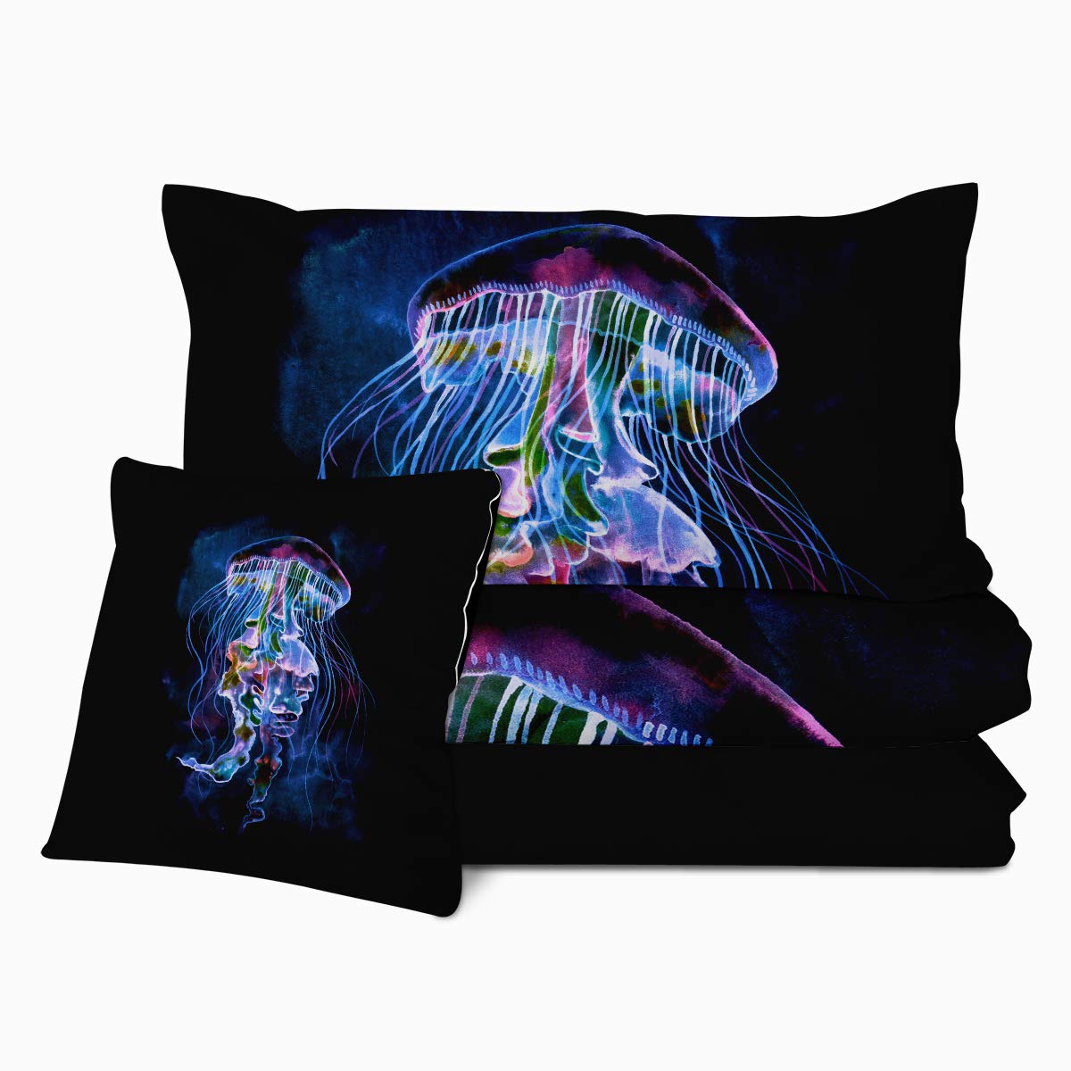 Sleepwish Ocean Creature 3D Kids Comforter Set - Neon Jellyfish Reversible Queen Size Bedding with 2 Pillow Shams & Cushion Cover | 4-Piece 3D Printed Bedding for Boys & Girls | Perfect for Kids' Rooms, Themed Bedrooms & Gift Giving