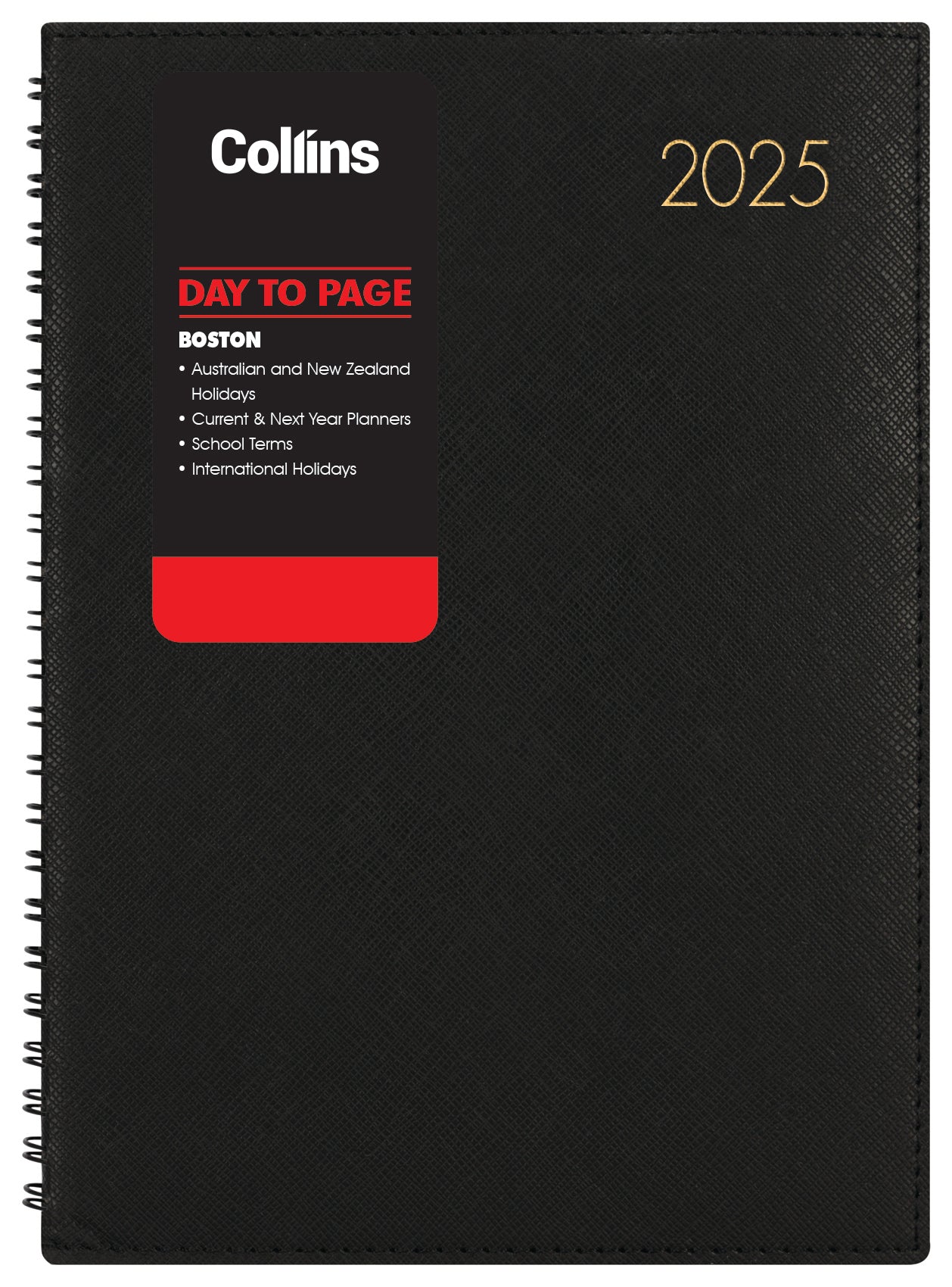 2025 Collins Boston A41 Day Per Page Diary - Black, 210mm x 297mm (8.3