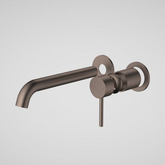 Caroma Liano II 210mm Wall Mounted Bathroom Basin Faucet Trim Kit with 2 Round Cover Plates in Brushed Bronze Finish - Perfect for Modern Bathroom Renovations and Spa-Like Vanity Upgrades