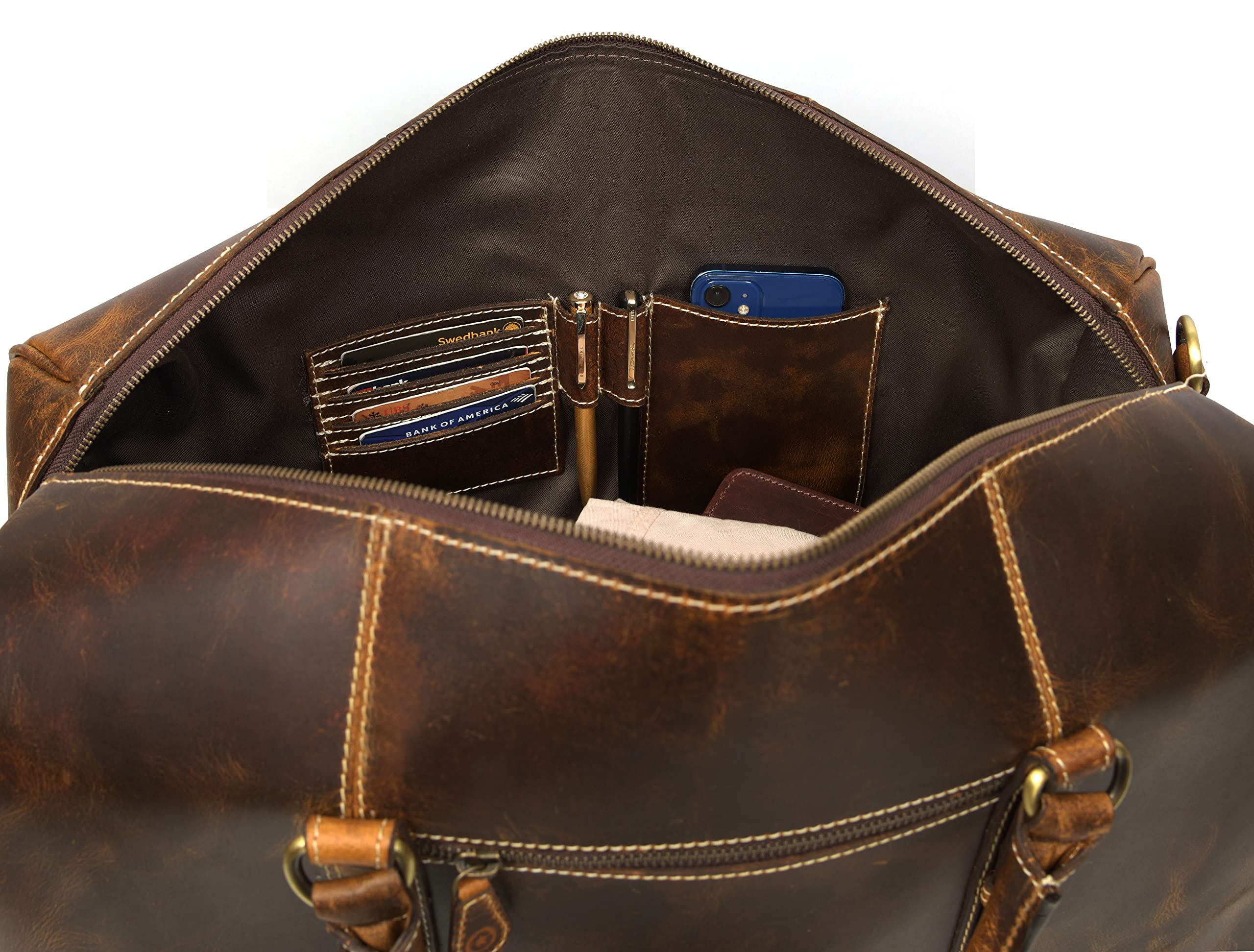 Premium Genuine Leather Travel Duffel Bag - Waterproof Gym & Sports Duffel with Shoulder Strap - Perfect Carry-On Luggage for Airplane Travel - Ideal Father's Day Gift for Men by Aaron Leather Goods | Business Trips, Gym Workouts & Weekend Getaways