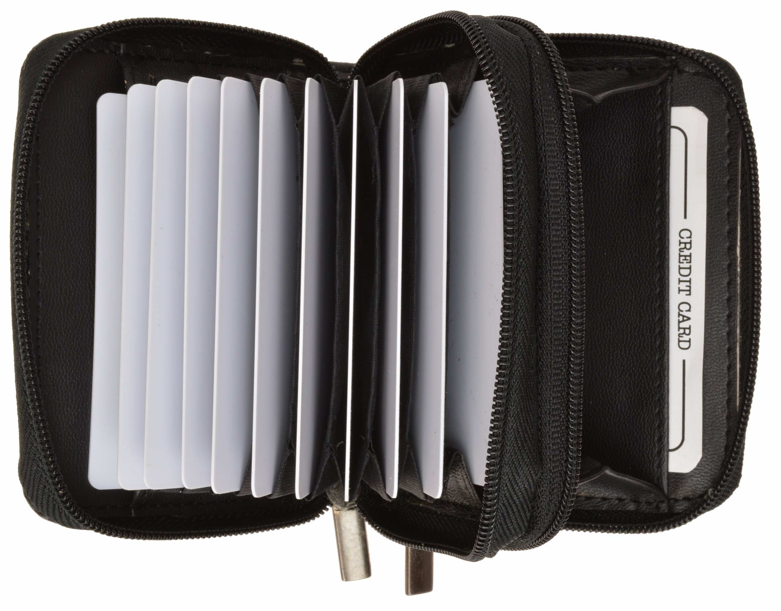 Genuine Leather Credit Card Holder Wallet - RFID Blocking, Accordion Design with Double Zipper & ID Window - Perfect for Travel, Business & Everyday Use