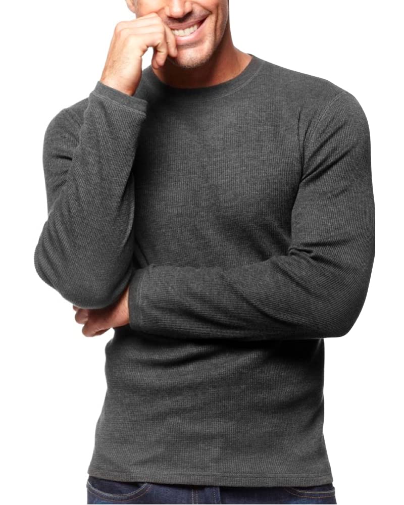 Premium Men's Waffle Thermal Long Sleeve Crewneck Shirt - Heavy & Medium Weight Winter Base Layer for Outdoor Activities, Hiking & Cold Weather Workwear
