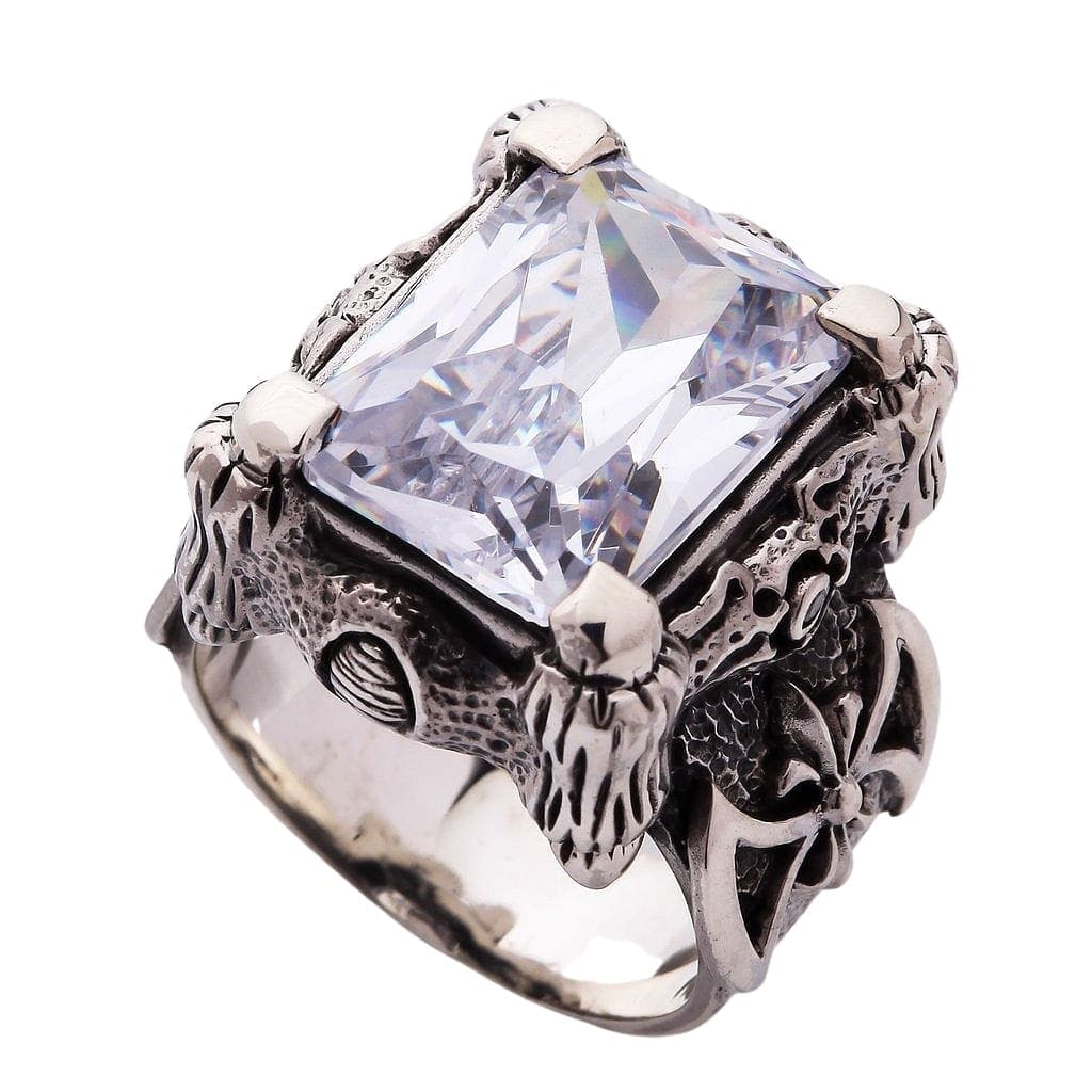White Topaz Dragon Claw Sterling Silver Men's Ring - Gothic Jewelry for Men, Fantasy Wedding Band, Unique Gift for Him - Perfect for Cosplay, Fantasy Lovers & Alternative Fashion