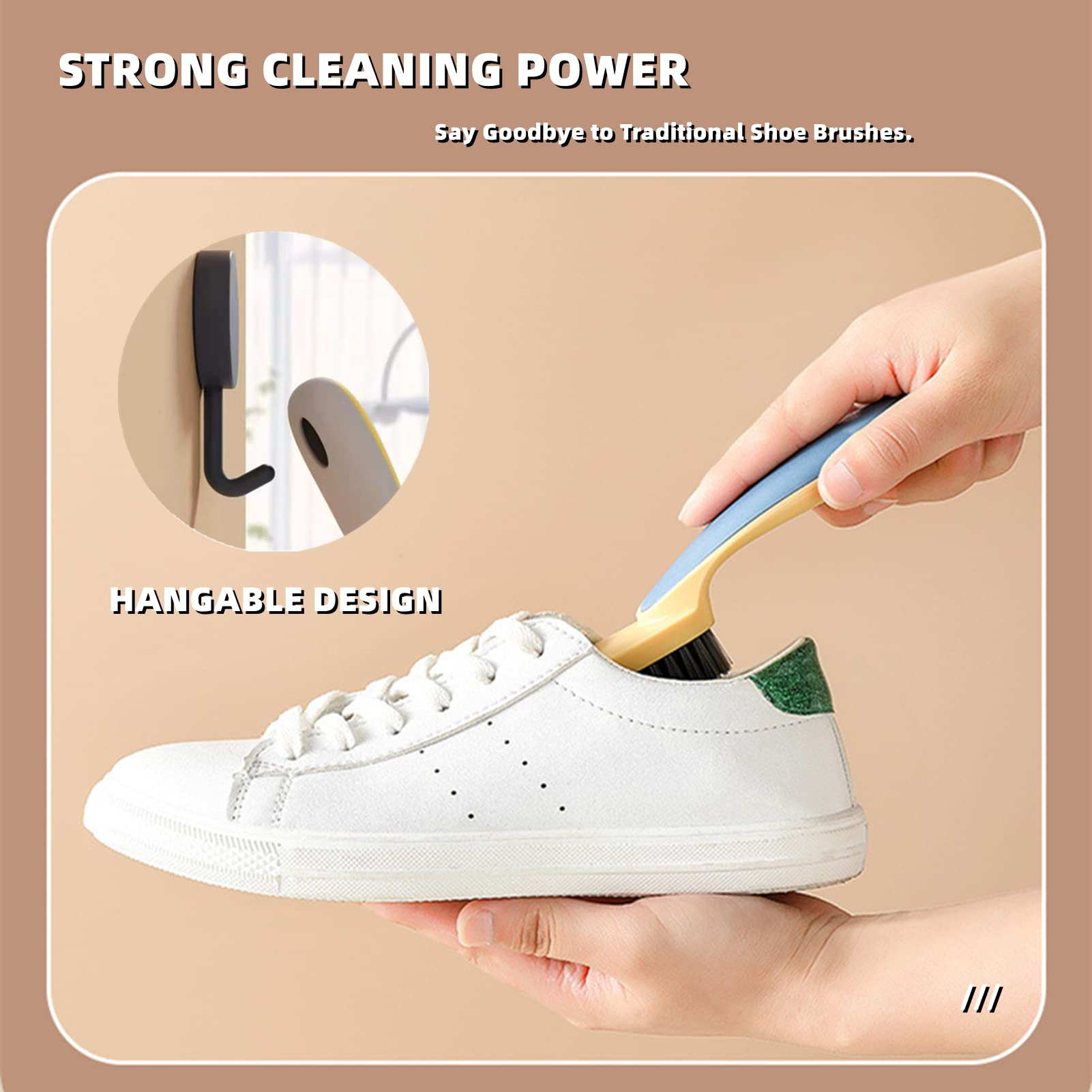2-Pack Long Handle Shoe & Clothes Cleaning Brushes - Heavy Duty Scrub Brush with Non-Slip Grip for Laundry, Household Cleaning & Shoe Care - Perfect for Sneakers, Boots, Fabrics & Tough Stains