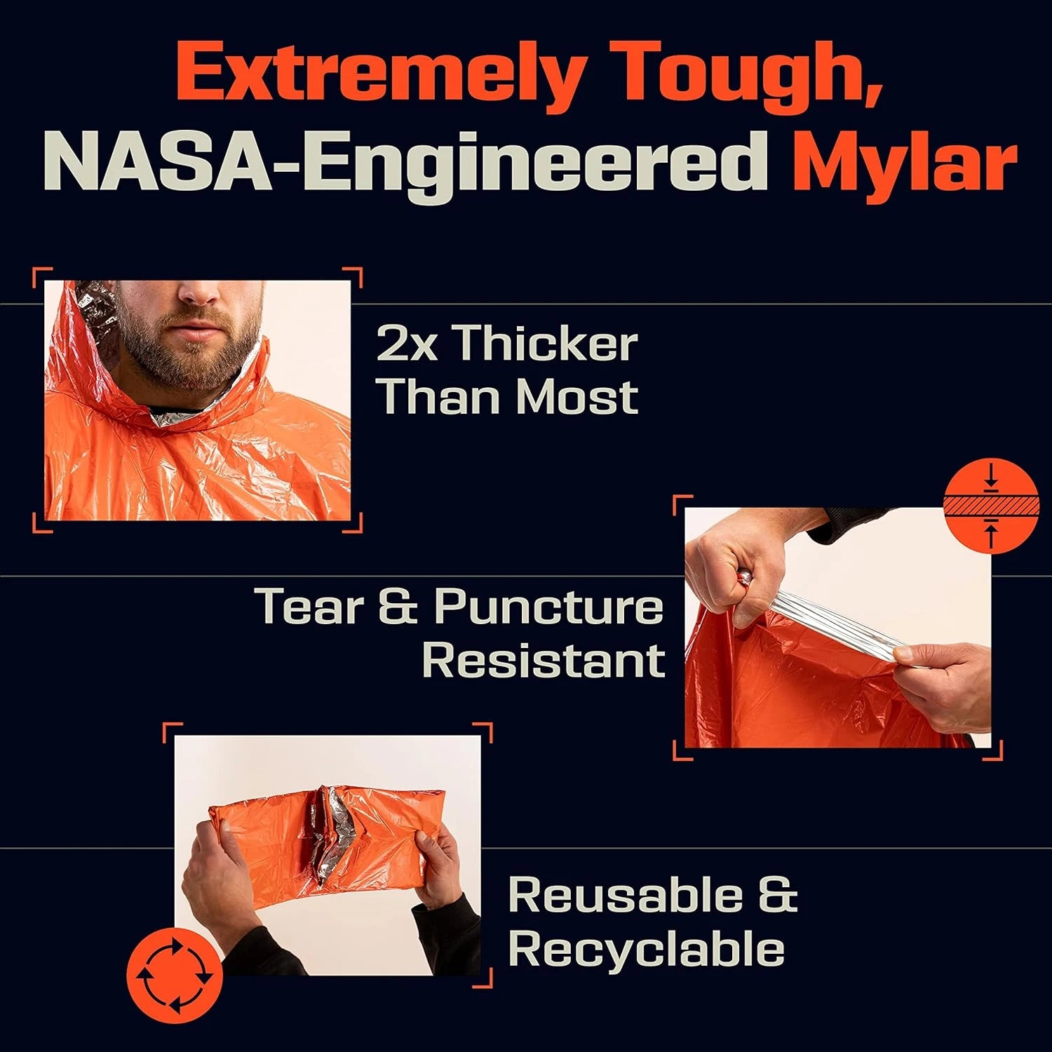 Emergency Thermal Rain Poncho - Waterproof & Windproof Survival Gear for Hiking, Camping & Outdoor Adventures - Lightweight & Compact for Emergency Kits