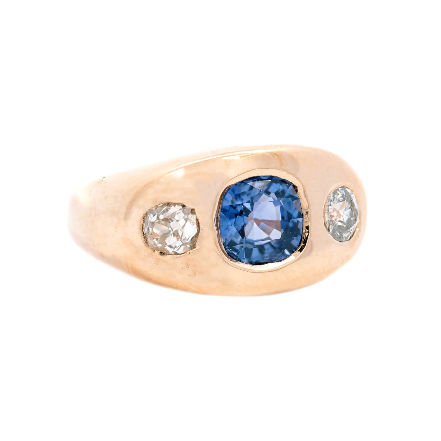 Victorian Style 14k Gold Sapphire and Diamond Flush Mount Ring - 1.30 Carat Total Weight - Elegant Wedding Band, Anniversary Gift, or Special Occasion Jewelry
