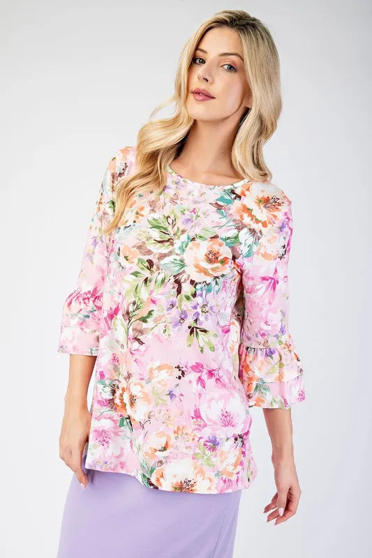 Celeste Plus Size Floral Layering Tops with Non-Slip Sleeves - Women's Fashion Blouse for Work, Date Night & Casual Outfits