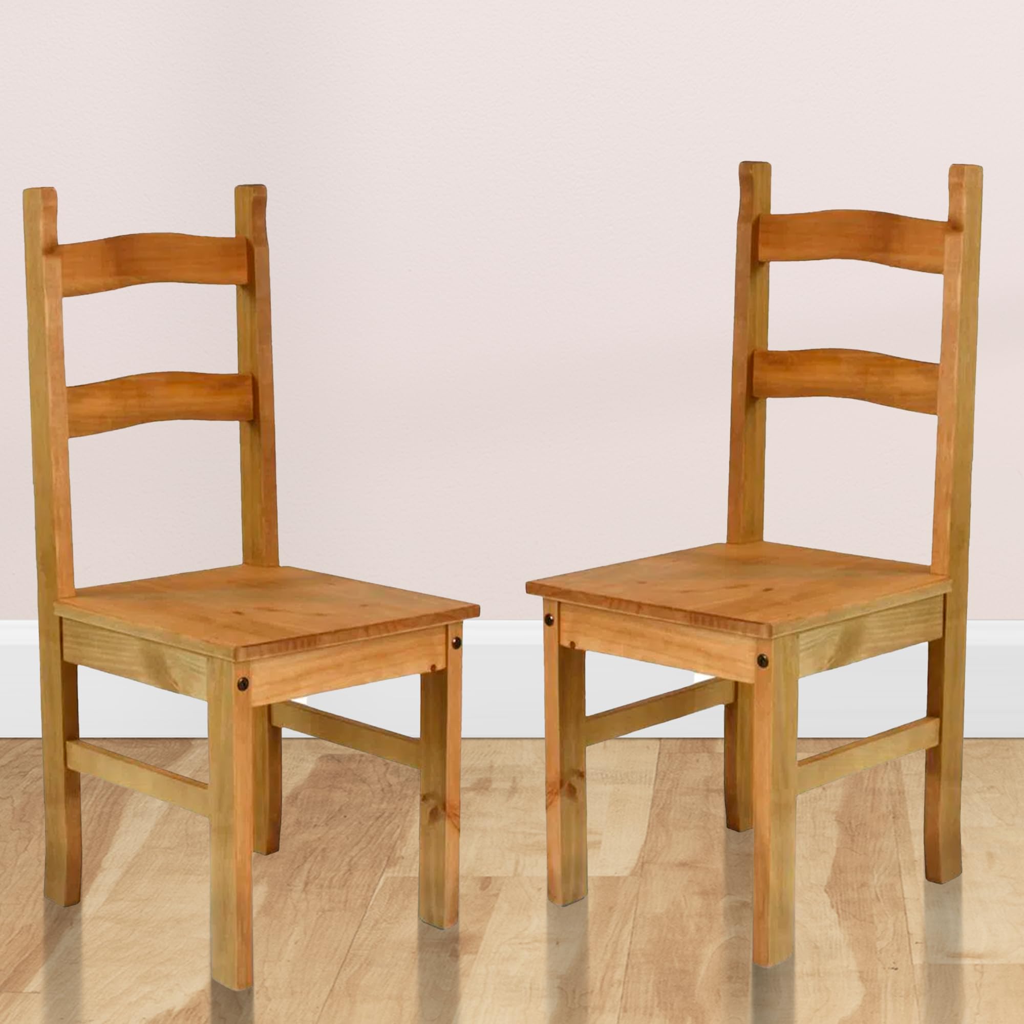 Solid Wood Dining Chairs Set of 2 - Sturdy Corona Style Furniture for Kitchen, Dining Room & Breakfast Nook - Modern Farmhouse Home Decor