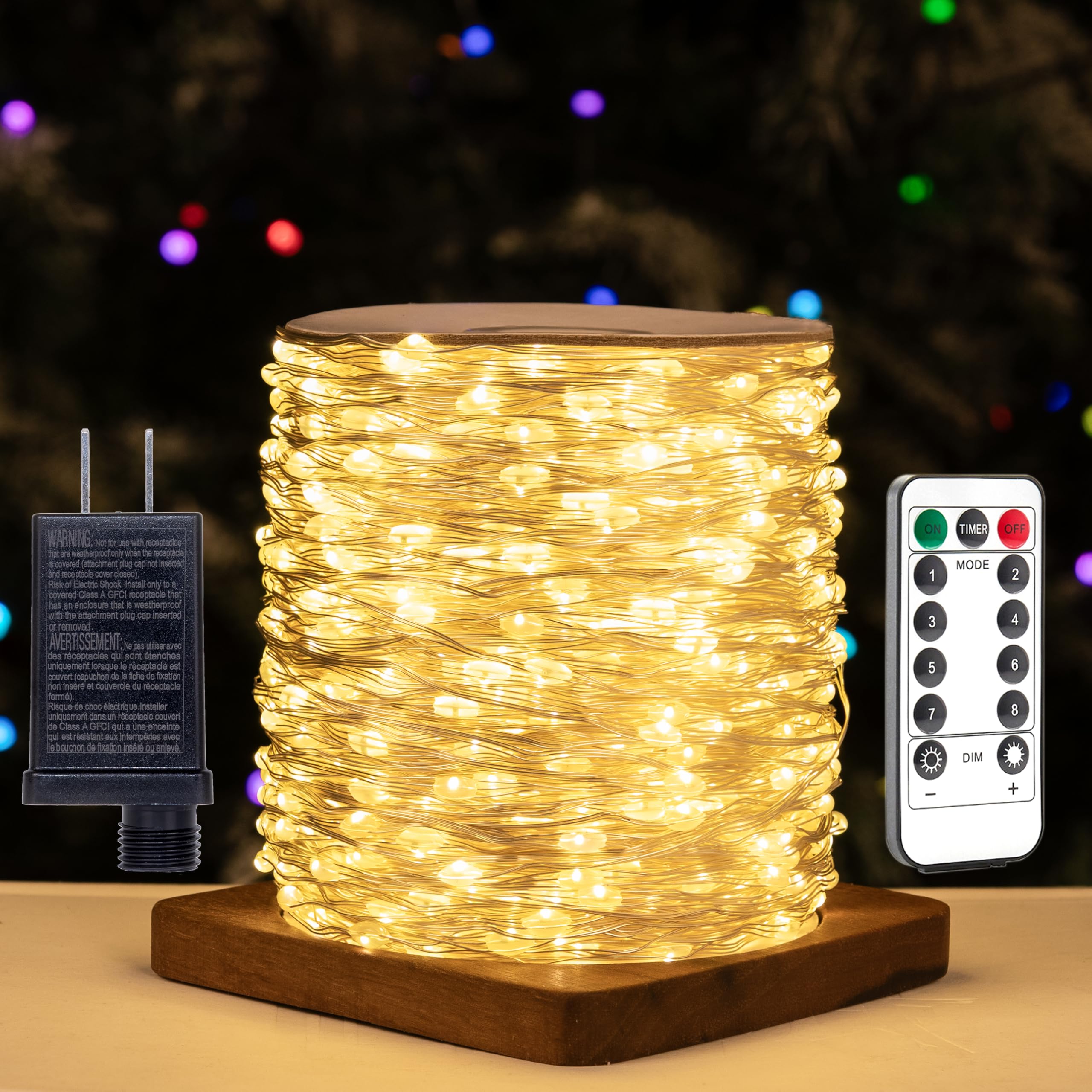 200FT 600 LEDs Waterproof Fairy String Lights with Remote - 8 Lighting Modes for Indoor/Outdoor Christmas, Wedding, Birthday, Garden Party Decorations (Warm White) - Perfect for Home, Patio, and Event Lighting