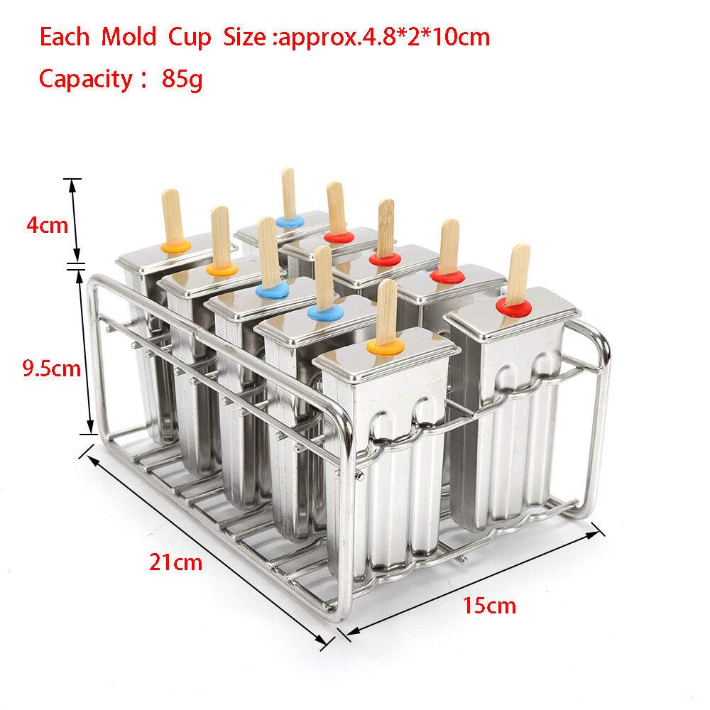 Stainless Steel Ice Pop Molds - DIY Popsicle Maker Kit with 10 Reusable Ice Cream Stick Holders for Homemade Frozen Treats - Perfect for Summer Parties, Kids Snacks & Family Desserts