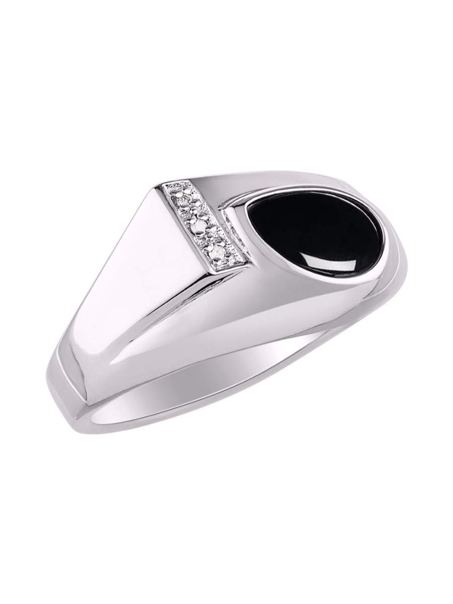 Rylos Men's Pear Shape Cabochon Gemstone & Diamond Rings - Elegant Tear Drop Sterling Silver Rings for Men (Sizes 8-13) | Perfect for Weddings, Anniversaries & Formal Occasions