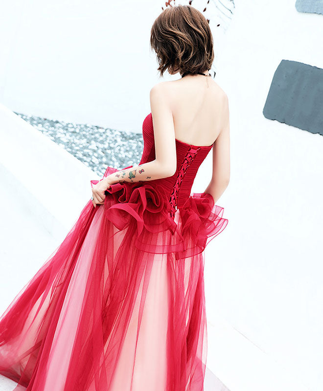 Elegant Burgundy Tulle Long Prom Dress for Women - Formal Evening Gown for Homecoming, Wedding, and Special Occasions