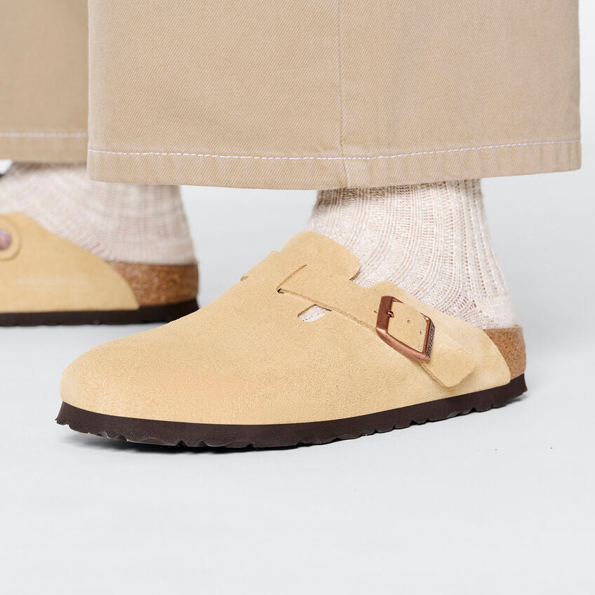 Birkenstock Boston Suede Leather Clog in Latte Cream - Comfortable Unisex Slip-On Shoes for Home, Office & Outdoor Wear