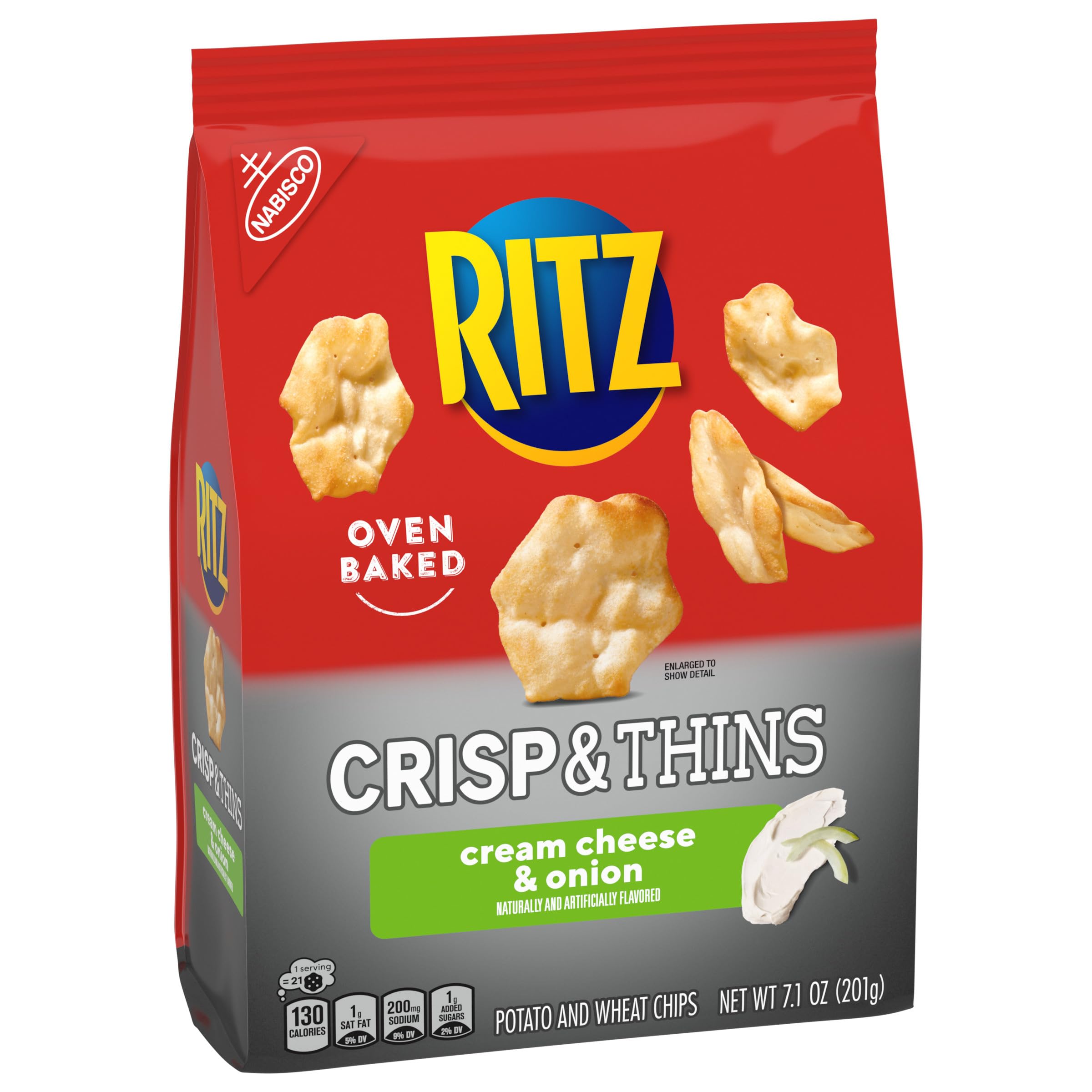 RITZ Crisp and Thins Cream Cheese & Onion Flavored Potato Chips - 7.1 oz Bag - Crunchy Party Snacks for Game Nights, Movie Time & Office Break