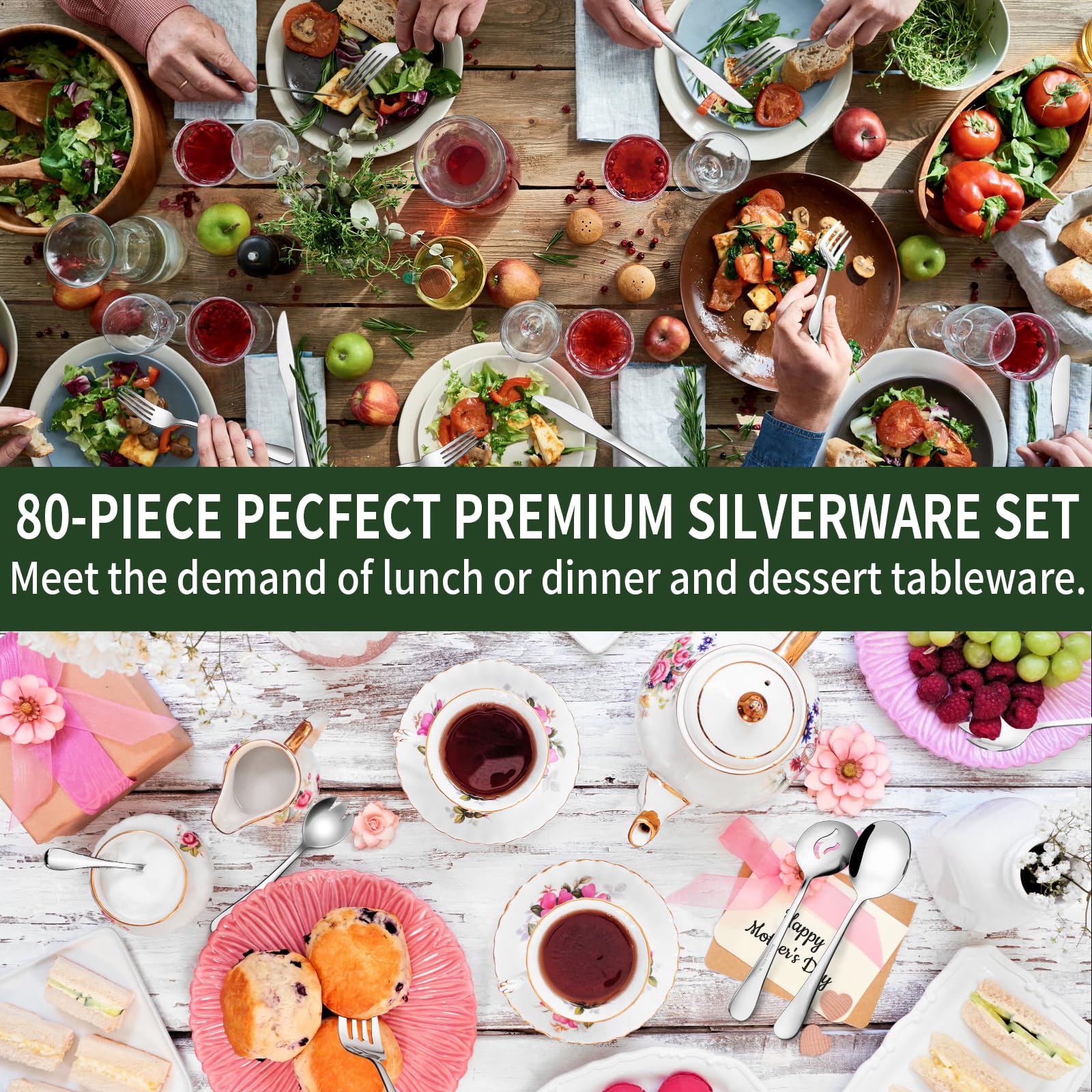 80-Piece Stainless Steel Flatware Set for 12 with Steak Knives & Serving Utensils - CEKEE Heavy Duty Cutlery Set for Home & Restaurant Use - Dishwasher Safe Silverware - Perfect for Dinner Parties, Weddings & Daily Dining
