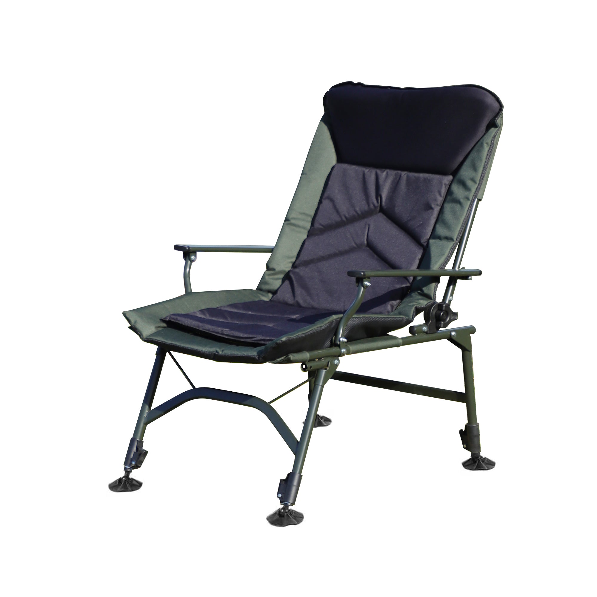 Portable Folding Reclining Camping Chair with Adjustable Backrest - Lightweight Outdoor Lounge Chair for Camping, Beach, Hiking, Fishing, Picnics & Backyard Relaxation (Green & Black)