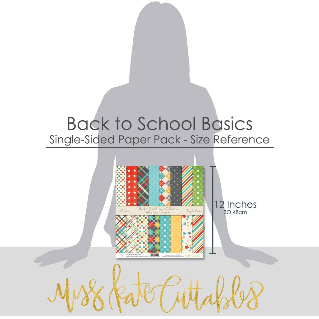 Premium Scrapbook Pattern Paper Pack - 16 Single-Sided 12x12 Inch Sheets for Back to School, DIY Crafts, Card Making & Scrapbooking - Miss Kate Cuttables Collection