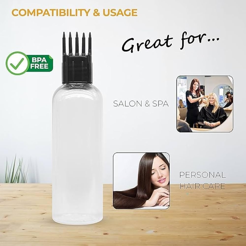 **4-Pack 100ml Transparent Hair Root Applicator Bottles with Comb & Sprayer - Perfect for Rosemary Oil, Perfume, Rosewater - Travel-Friendly Hair Care & Beauty Essentials**    *(Use for scalp treatments, DIY hair serums, aromatherapy, and on-the-go beauty routines!)*