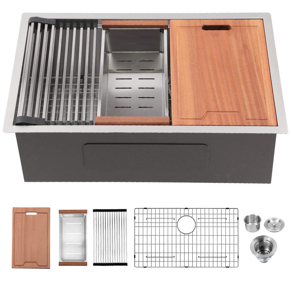 Lordear 28-inch Undermount Kitchen Sink - 16 Gauge Stainless Steel Single Bowl Workstation Sink (28