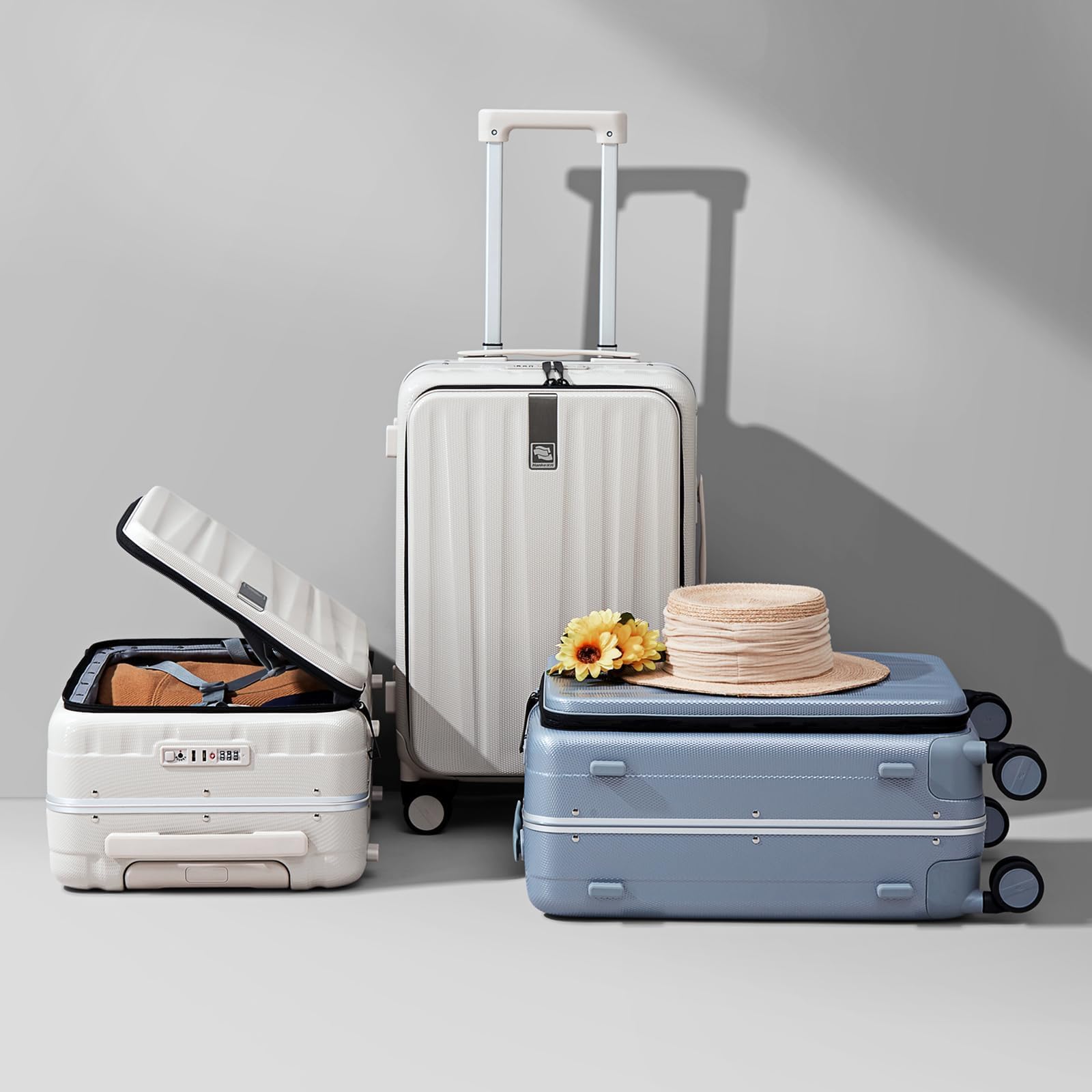 Hanke 20 Inch Carry On Suitcase - Lightweight PC Hardshell Luggage with Aluminum Frame, Top Open Design & 360° Spinner Wheels - Perfect Travel Luggage for Men & Women (Grey) - Ideal for Business Trips, Weekend Getaways & Airplane Carry-On