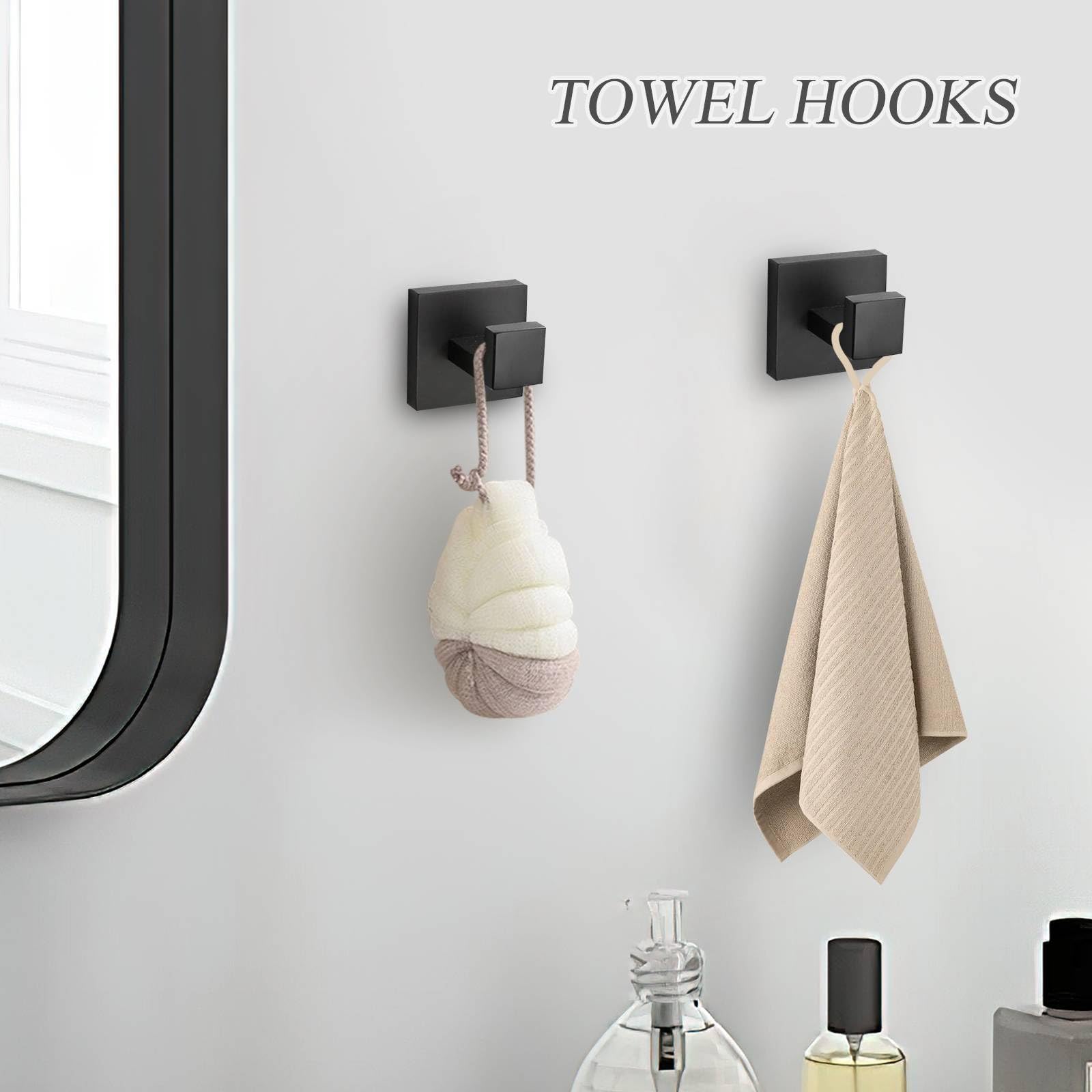 5-Piece Black Stainless Steel Bathroom Towel Bar Set - Wall Mounted Toilet Paper Holder with Shelf & Towel Rack - Modern Bathroom Hardware Accessories for Home, Hotel & Spa Decor