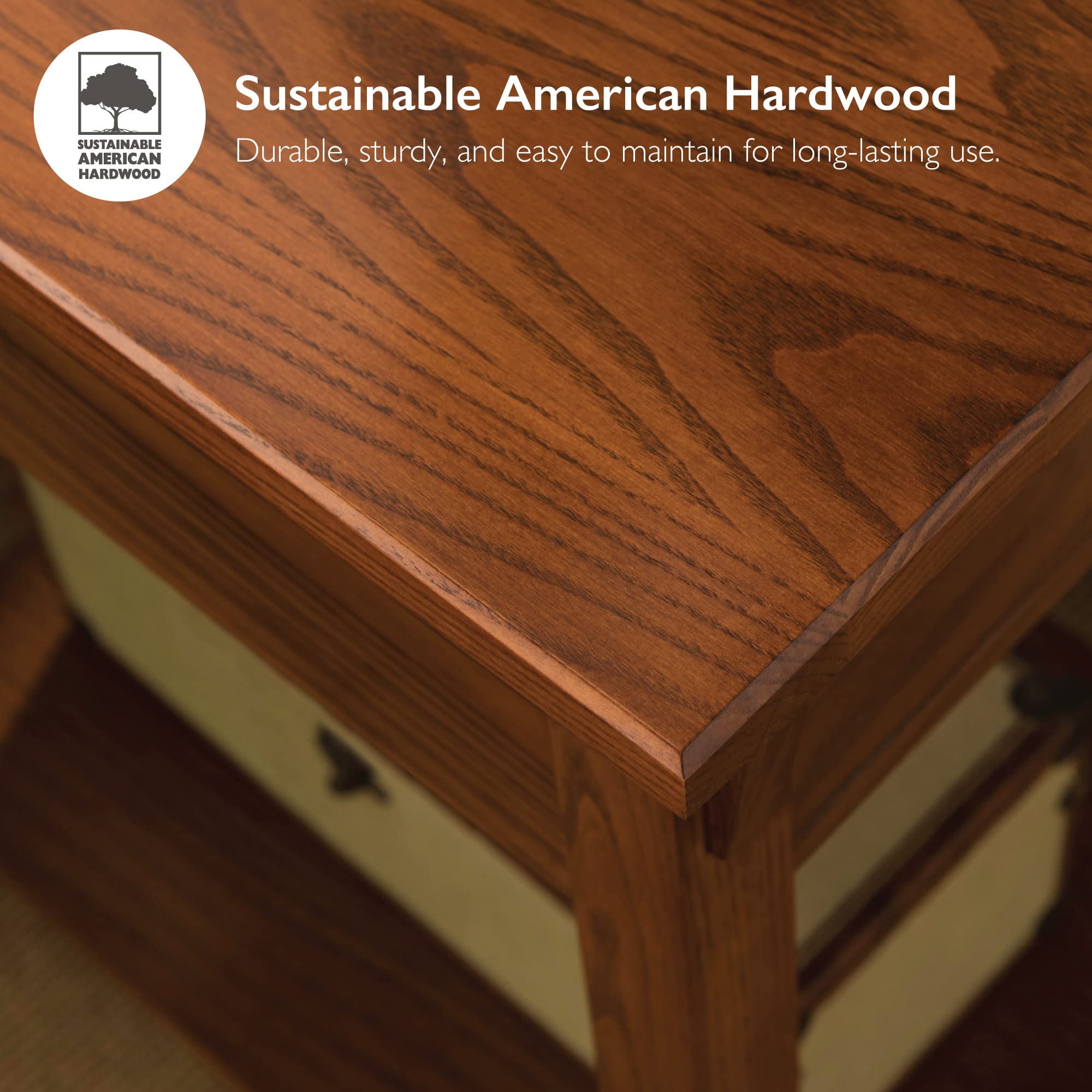Leick Home 9059-RS Solid Wood Mission End Table with Drawer - Rustic Side Table for Living Room, Bedroom & Office - Perfect for Holding Lamps, Books & Decor