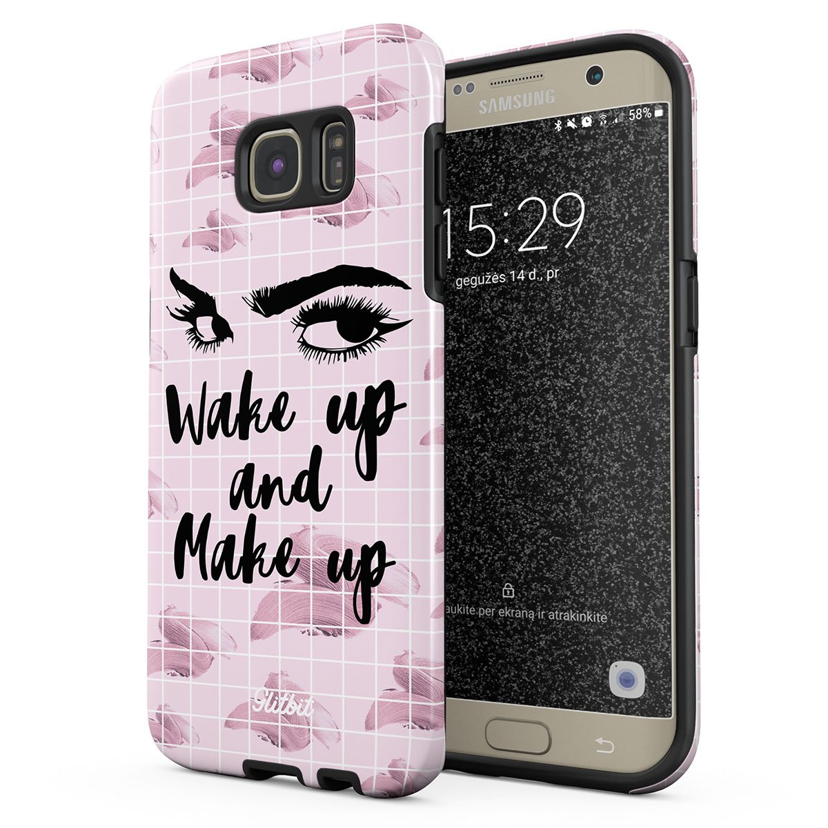 Samsung Galaxy S6 Edge Case - Glitbit Compatible Shockproof Dual Layer Hard Shell & Silicone Cover - Wake Up Makeup Artist Quote Design - Perfect for Makeup Lovers & Glam Girls - Ideal for Daily Use, Travel & Protection