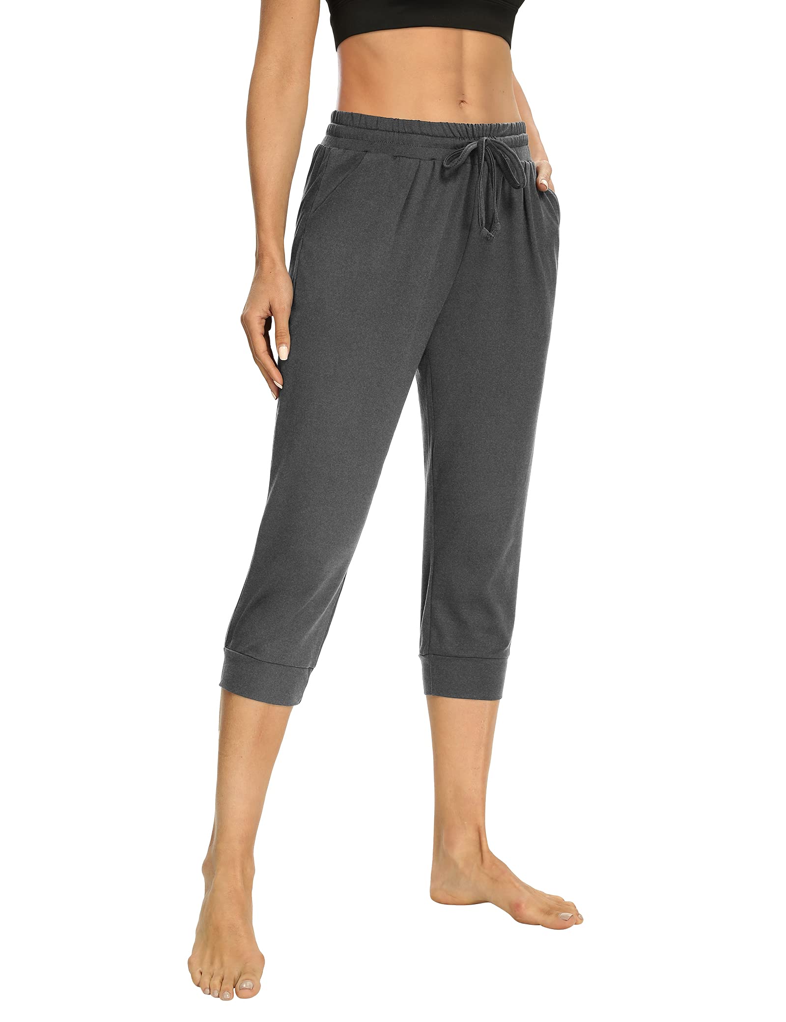 NOAHELLA Women's Capri Yoga Pants with Drawstring - Comfortable High Waisted Jogger Sweatpants for Yoga, Lounge & Workout - Soft Stretchy Cropped Pajama Pants with Pockets - Perfect for Home, Gym and Travel