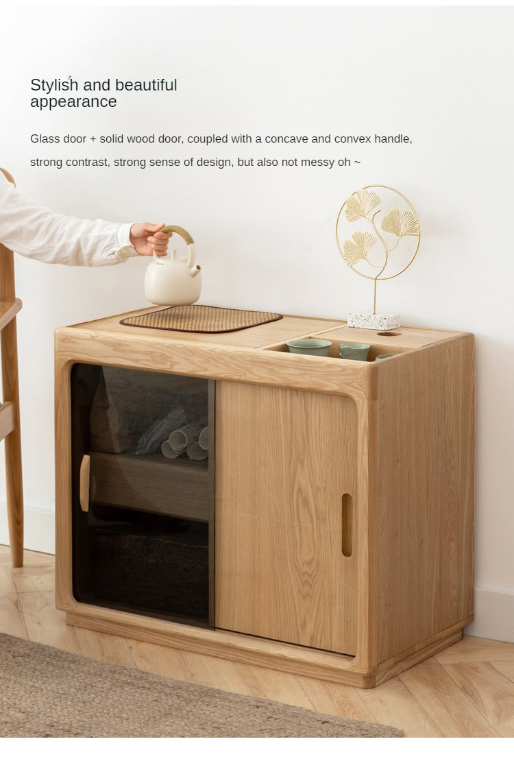 Premium Oak & Ash Solid Wood Tea Maker Set with Integrated Tea Table - Perfect for Home, Office & Zen Tea Ceremonies