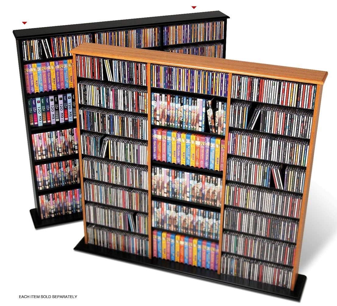 Prepac Triple Width Wall Storage Cabinet - Black Double Media Tower for DVD, CD & Game Storage | Space-Saving Organizer for Living Room, Bedroom & Home Office