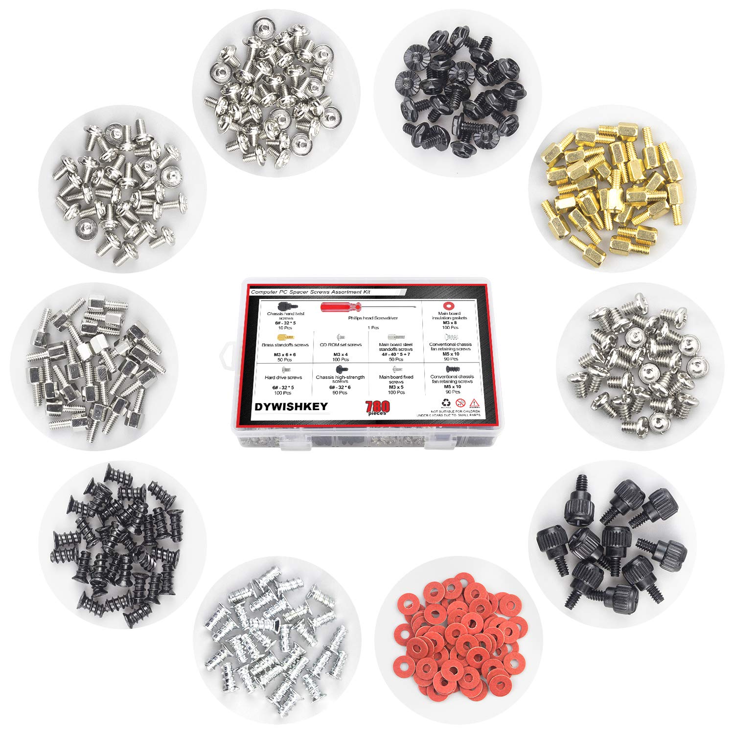 780PCS Computer Screw Kit - DYWISHKEY Premium Screw Standoffs Set for Hard Drive, PC Case, Motherboard, Fan, Power Supply & Graphics Card with Screwdriver | Perfect for PC Building, Repair & Maintenance